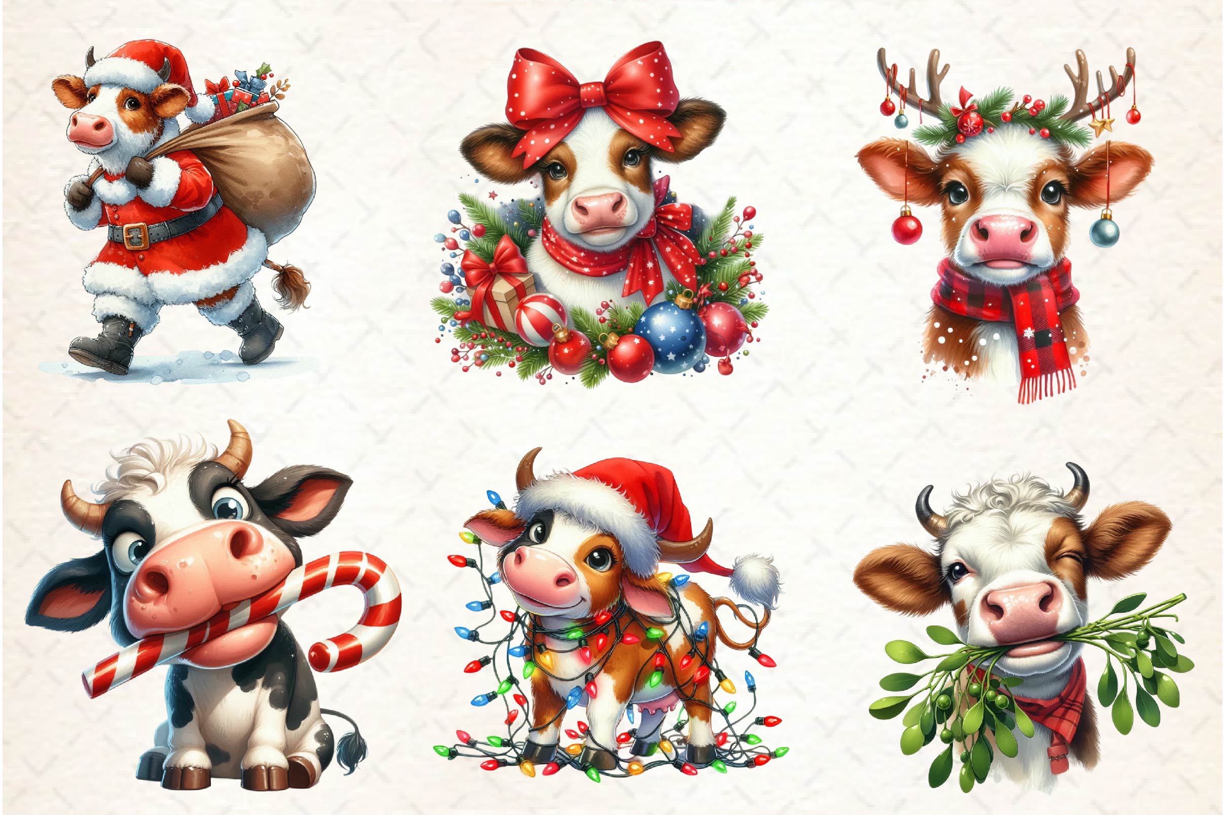 Cute Christmas Cow Clipart Bundle