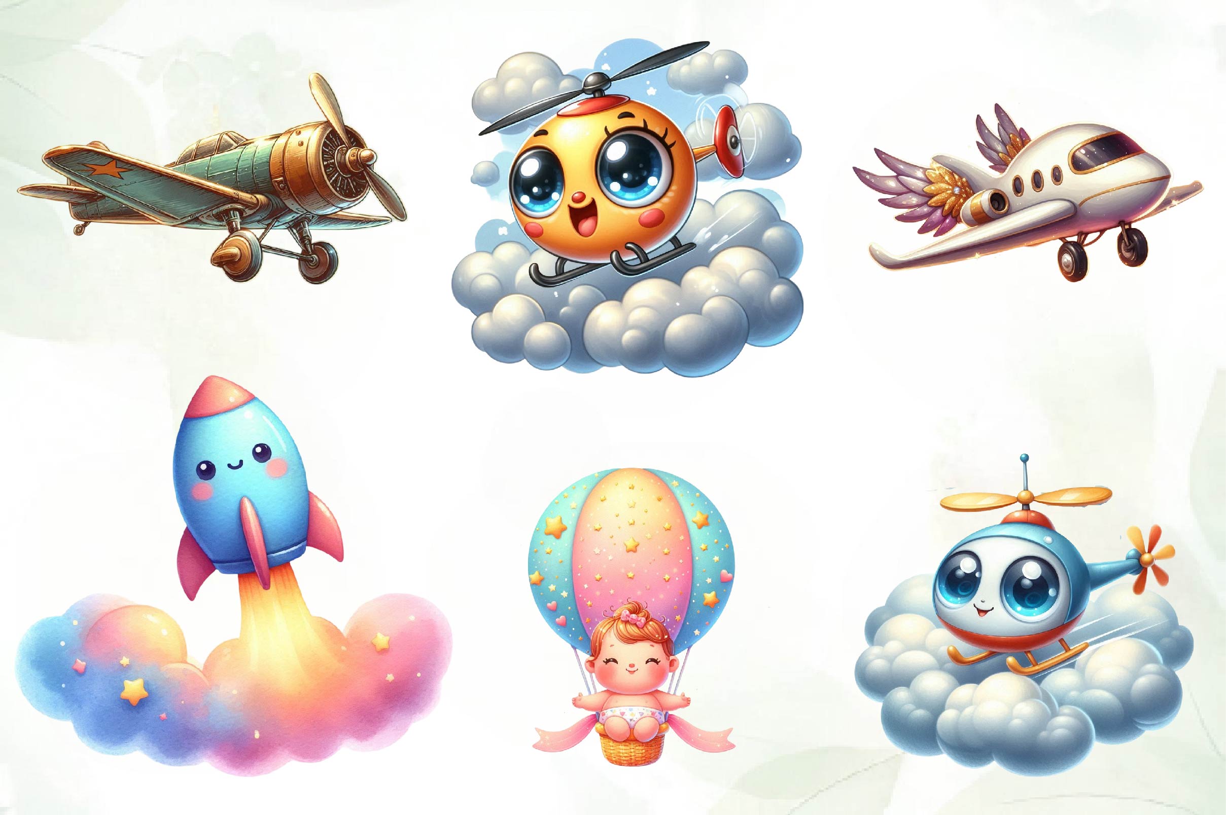 Cute Air Transport Clipart Bundle