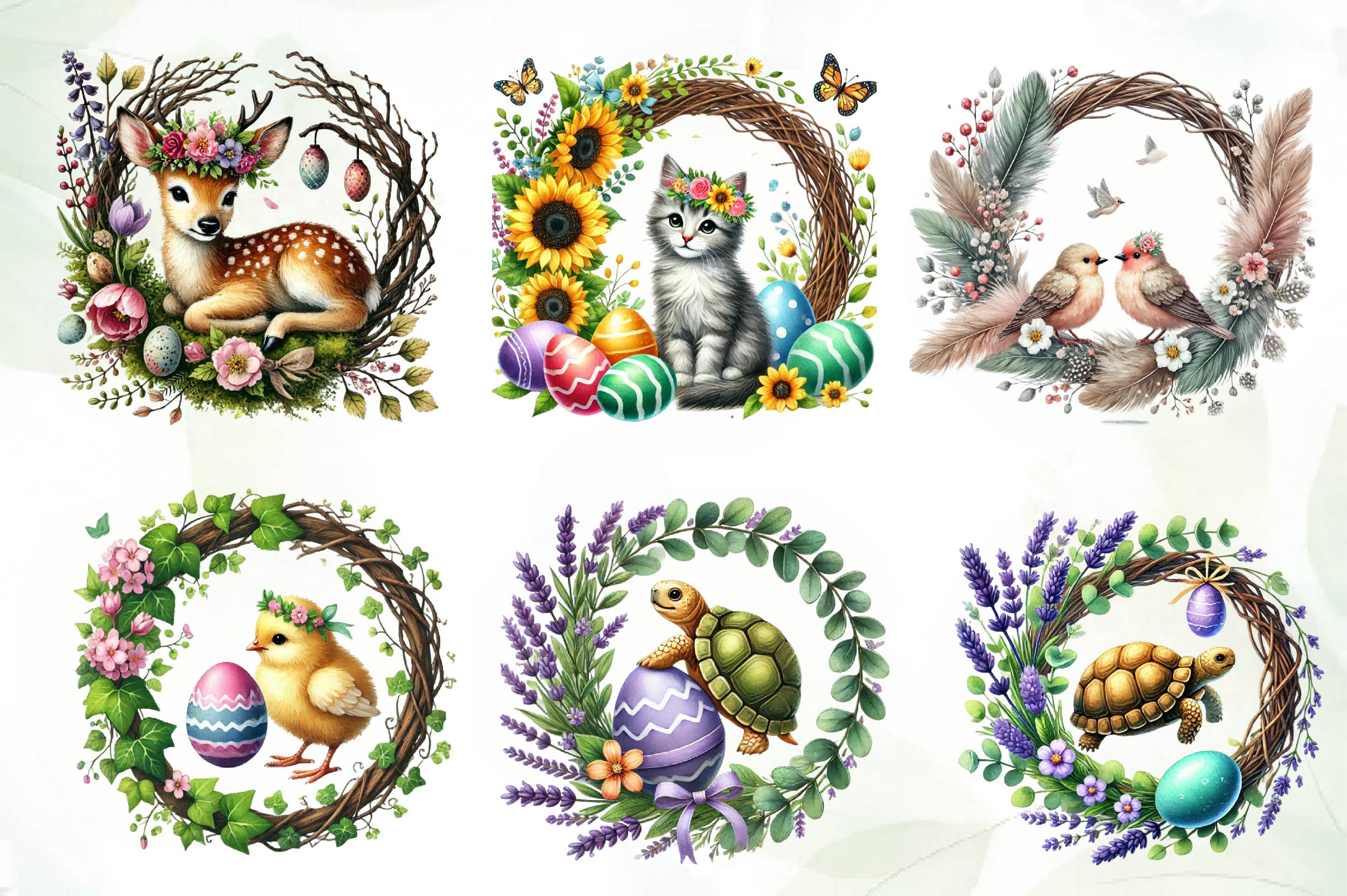 Easter Animals Wreath Clipart Bundle