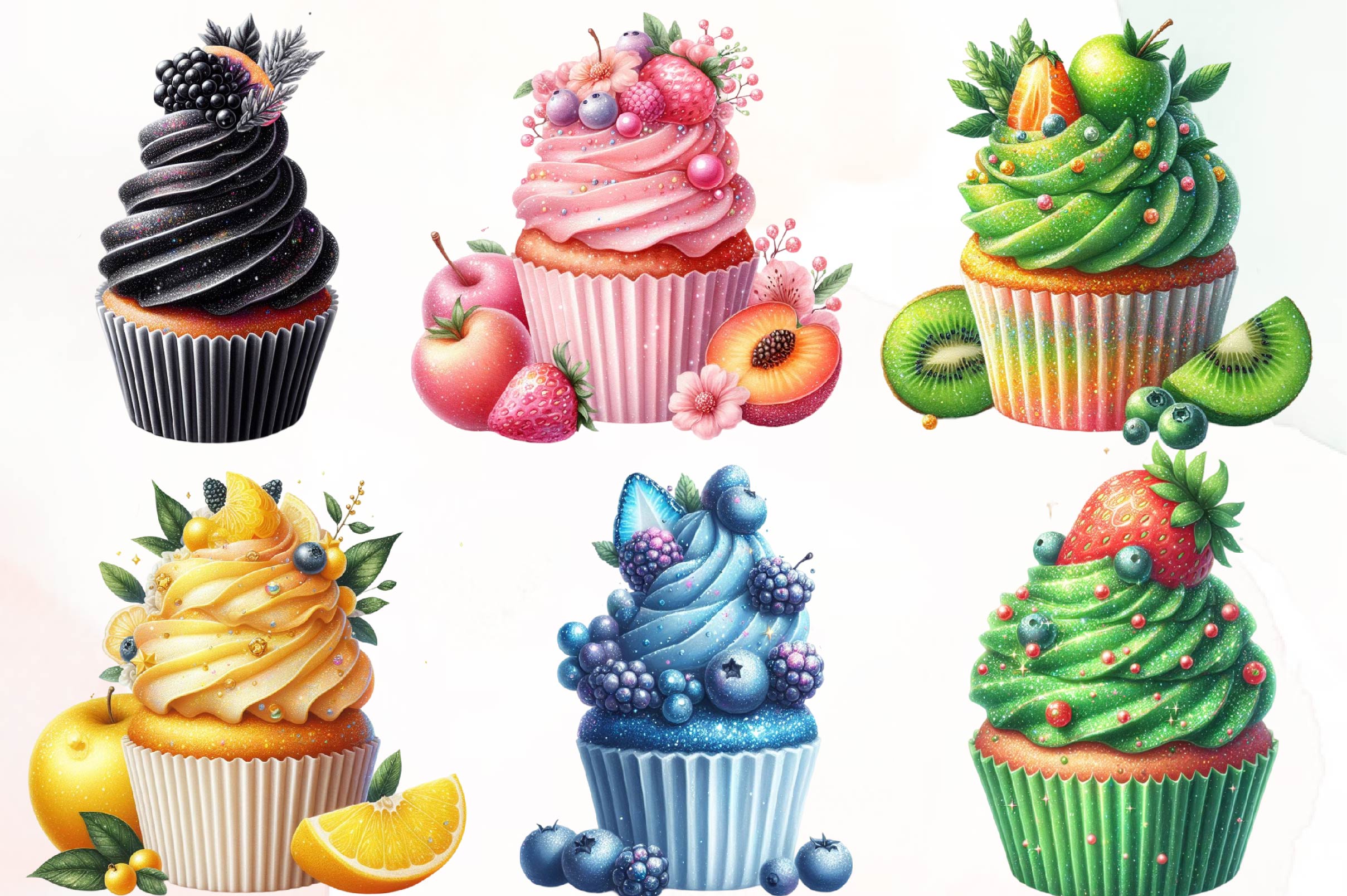 Cupcake Fruits Cupcakes Clipart Bundle