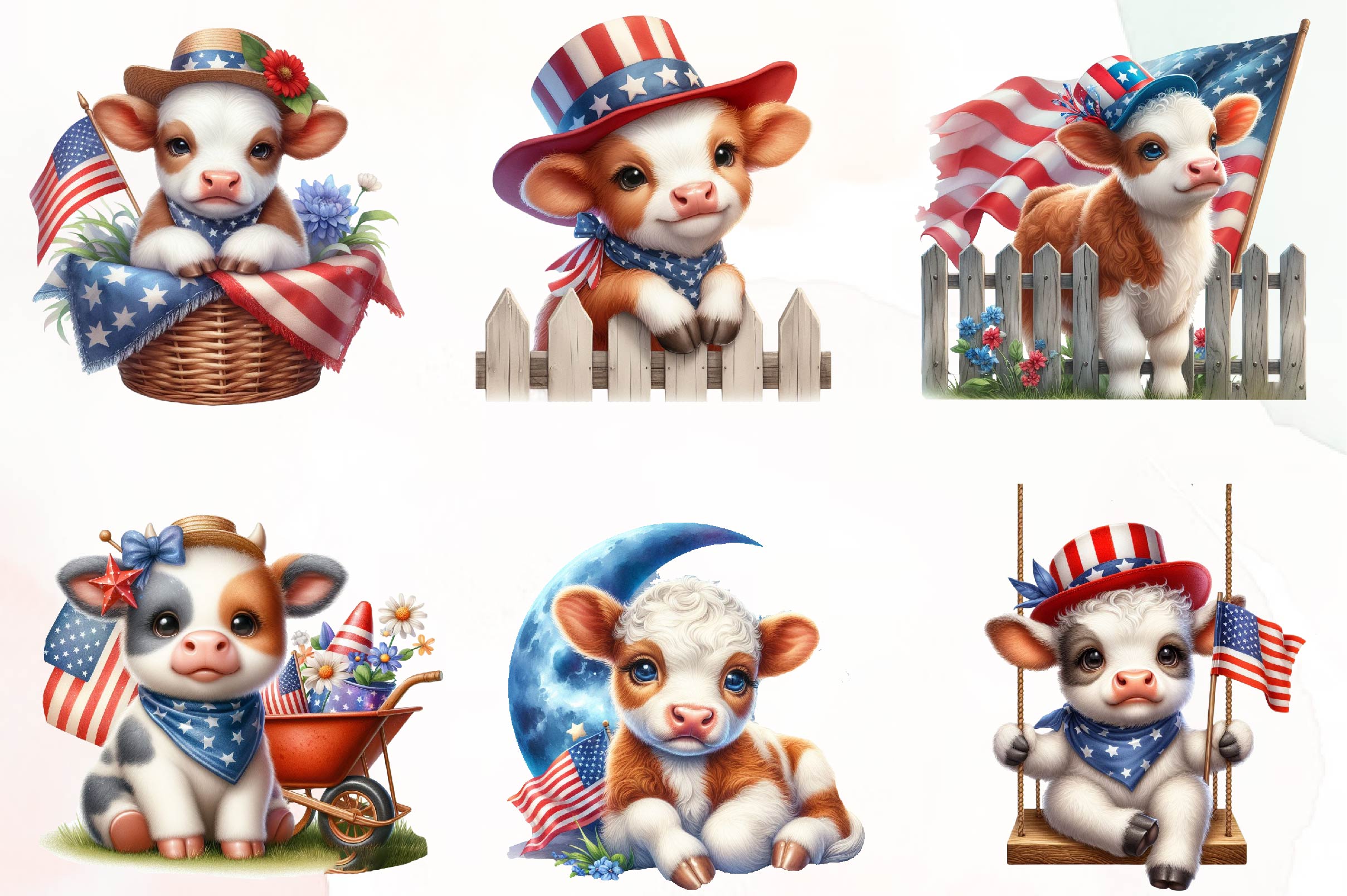 Patriotic Charolais Cow Clipart Bundle