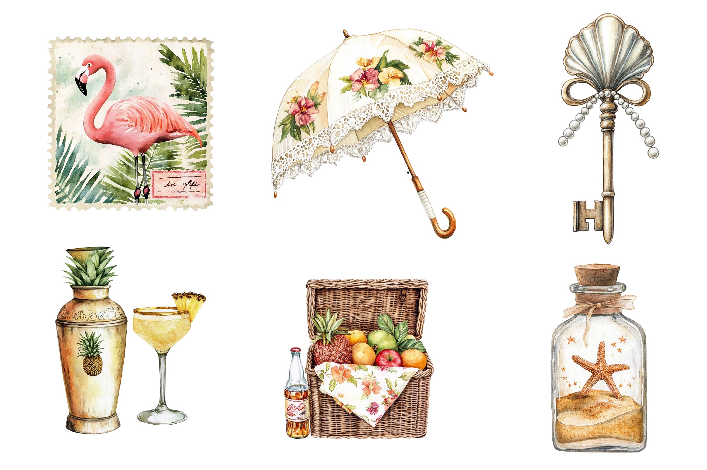 Vintage Summer Tropical Clipart Bundle