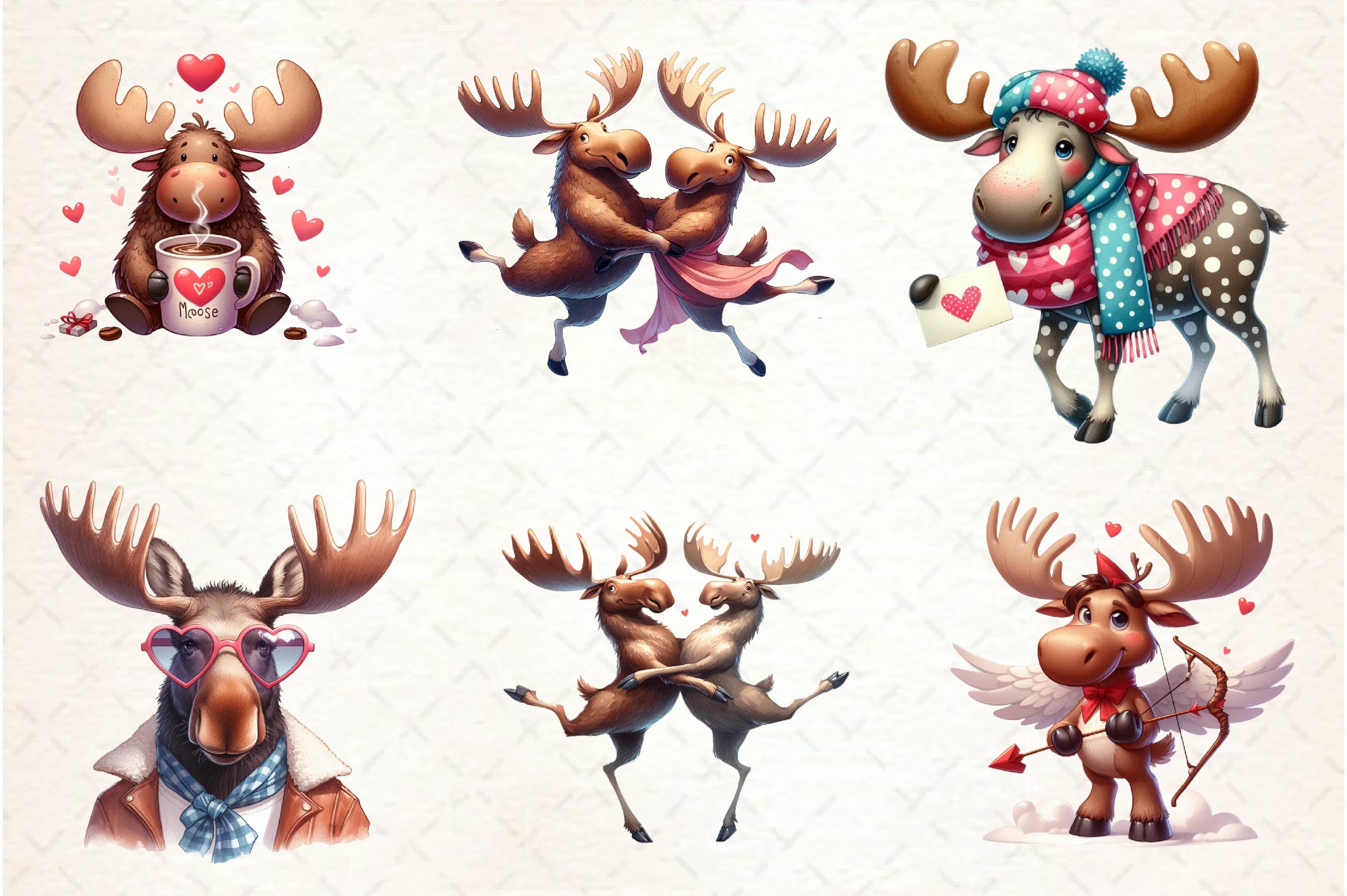 Valentine Moose Clipart Bundle