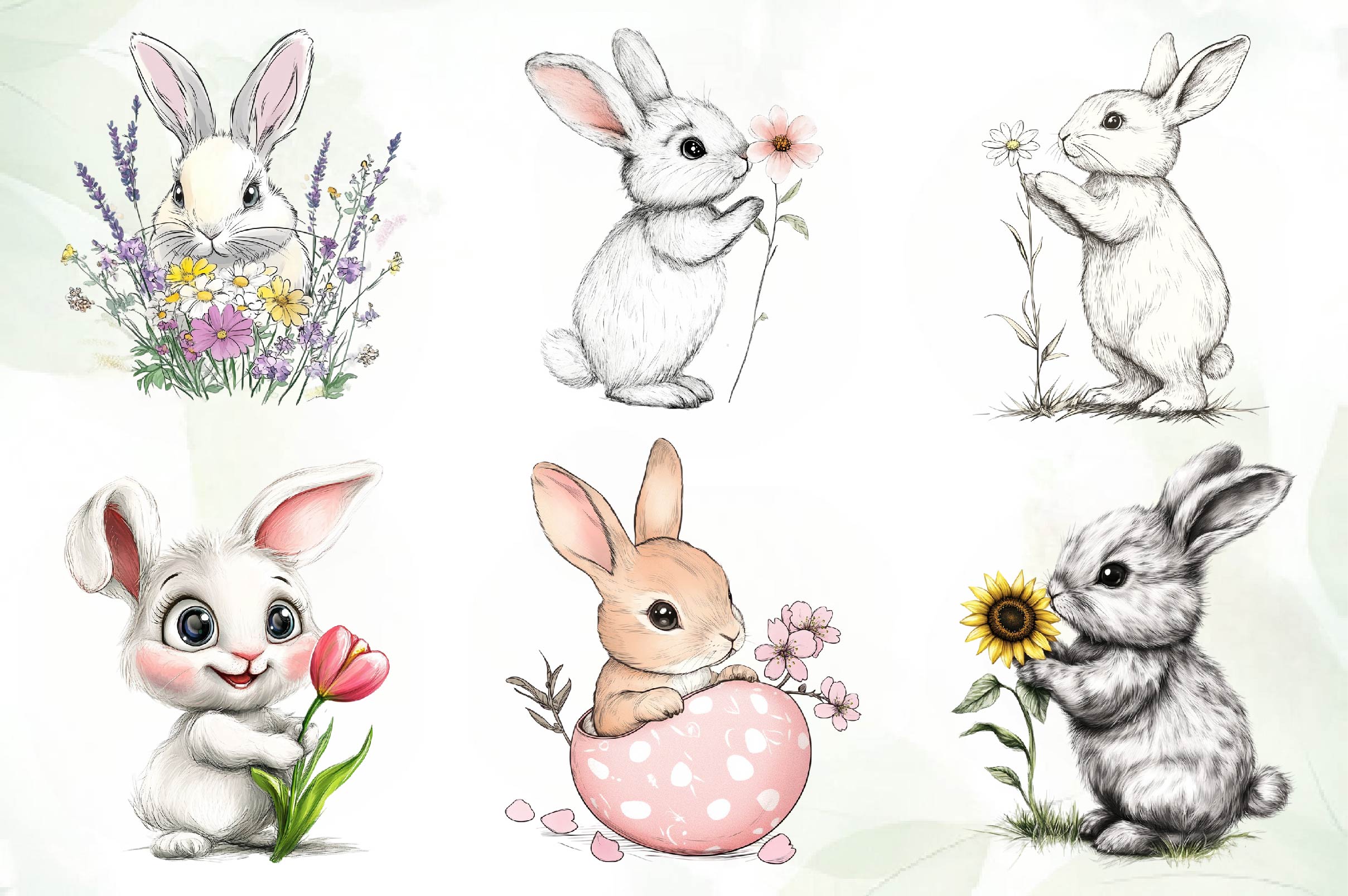 Cute Easter Bunny Clipart Bundle 2