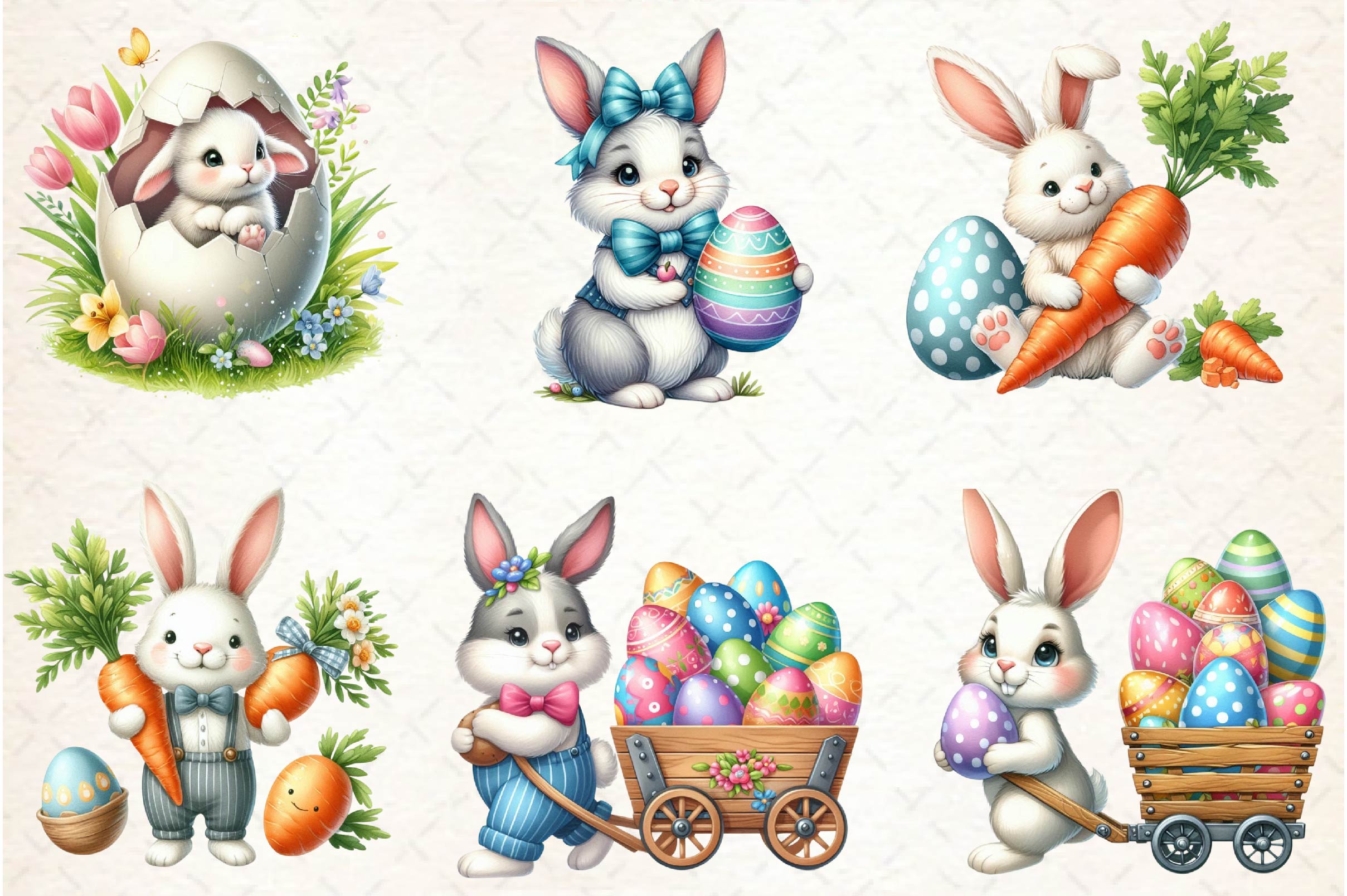 Easter Bunny With Egg Clipart Bundle
