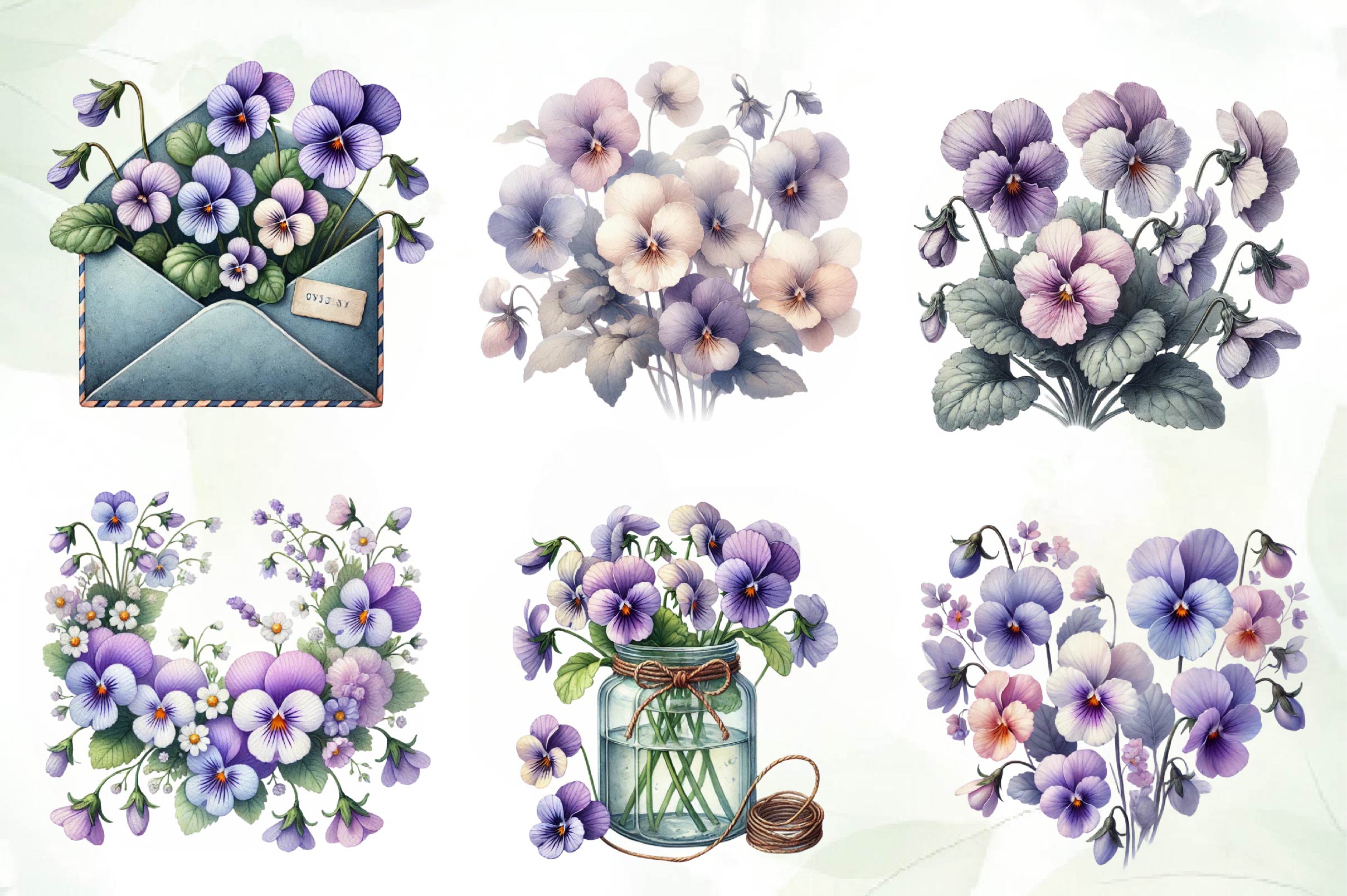 Spring Viola Flower Clipart Bundle