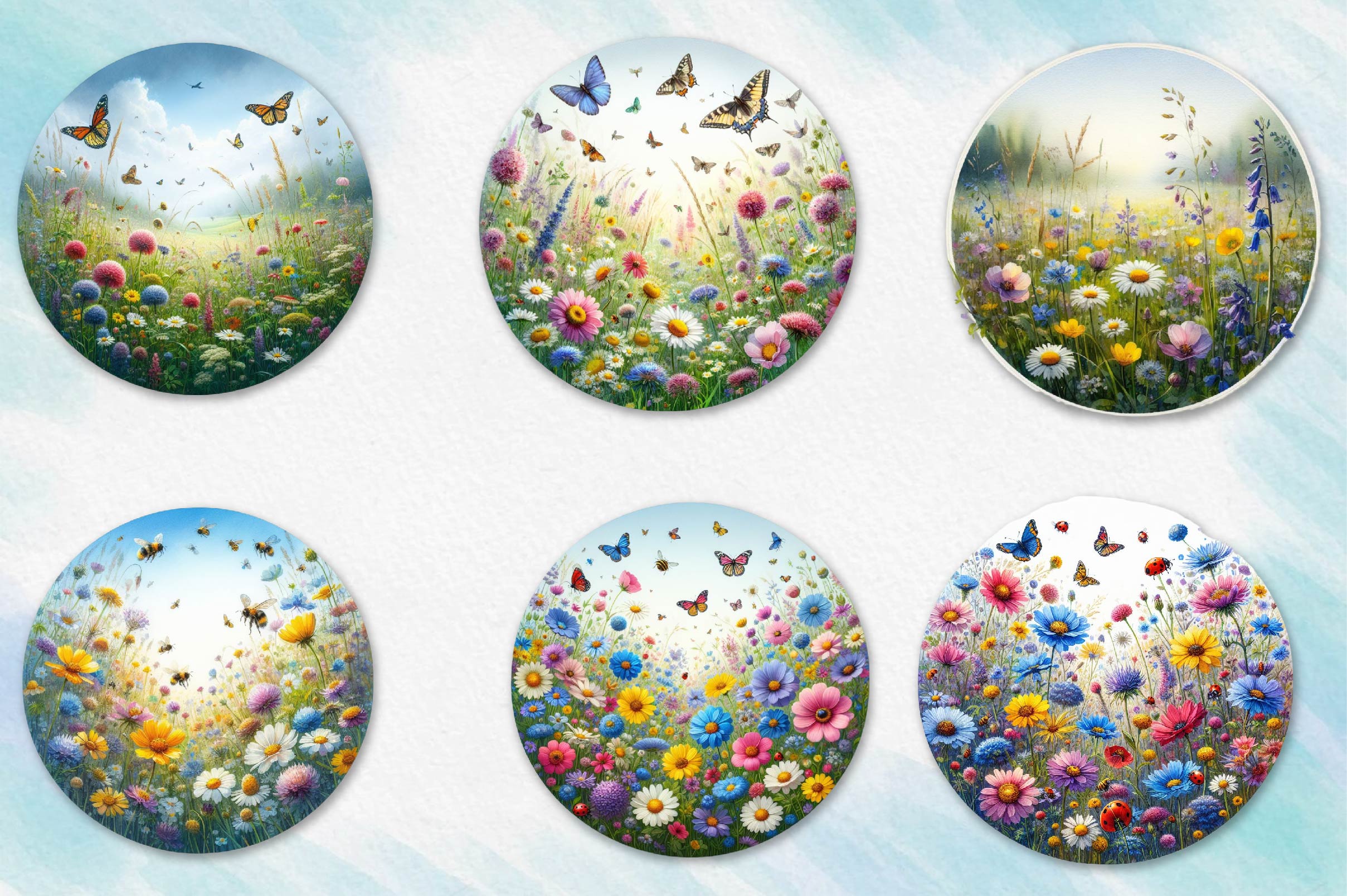 Wildflowers Round Design Clipart Bundle
