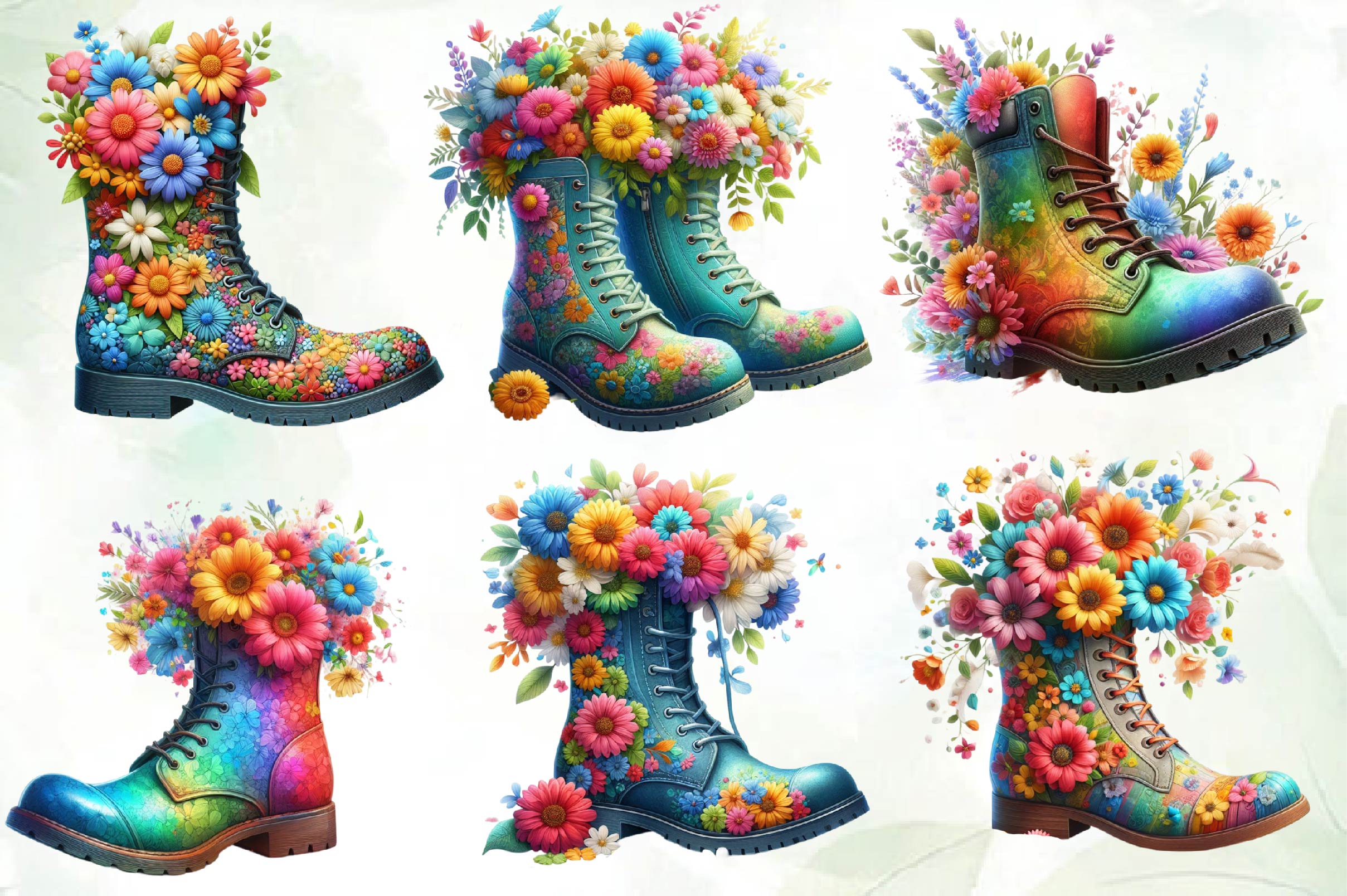 Boots With Spring Flowers Clipart Bundle