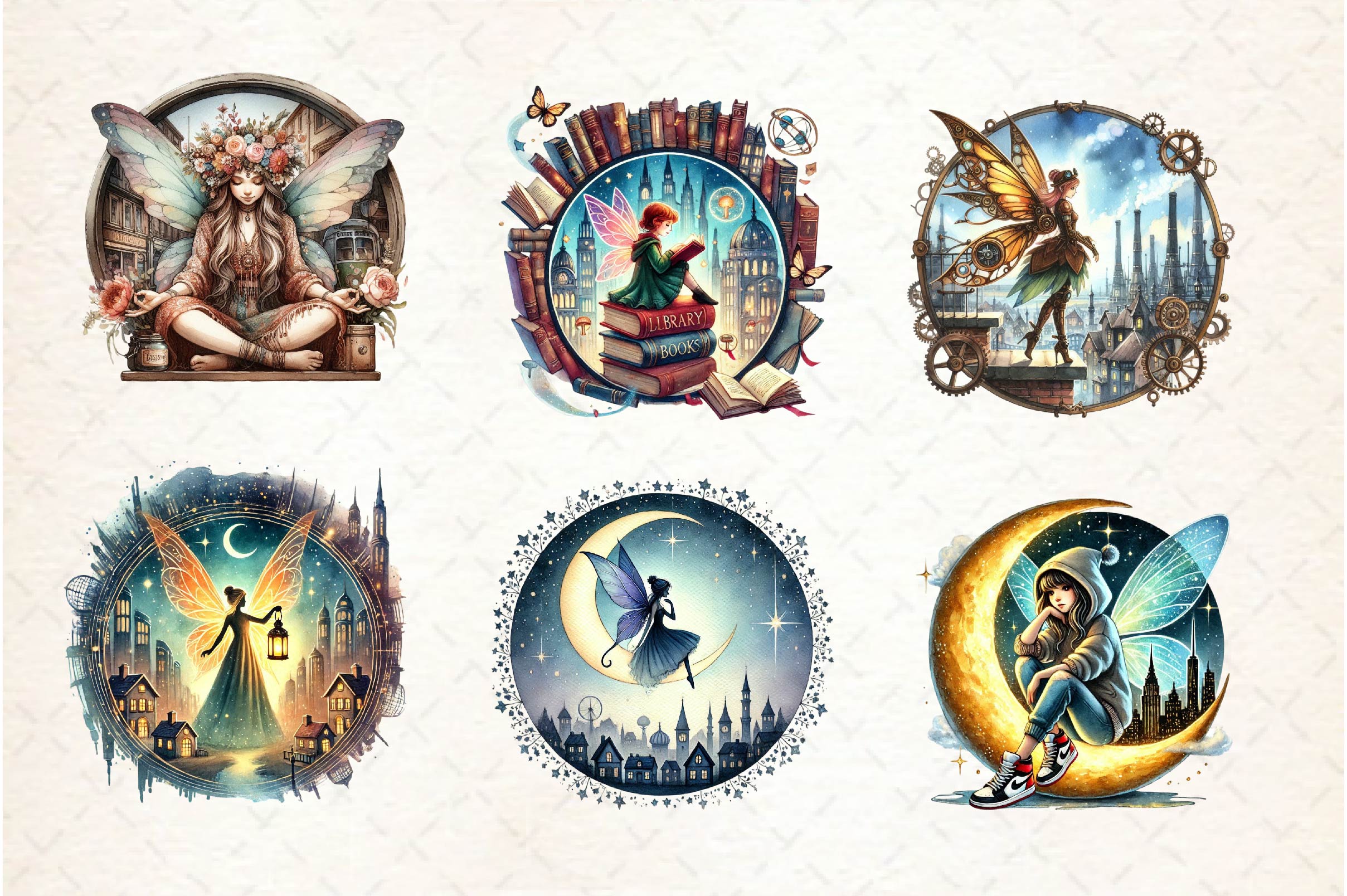 Urban Fairy Round Set Clipart Bundle