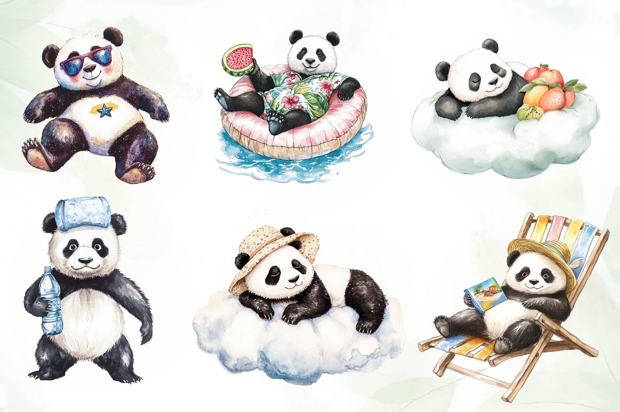Funny Sunbathing Panda Clipart Bundle