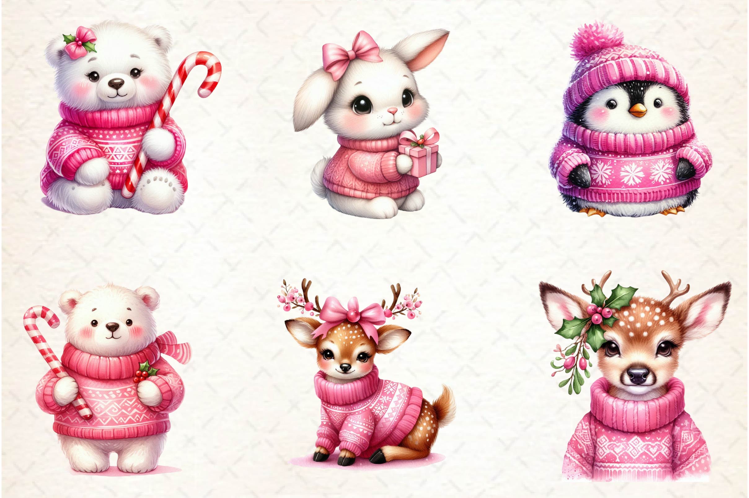 Pink Jumper Animals Christmas Clipart Bundle