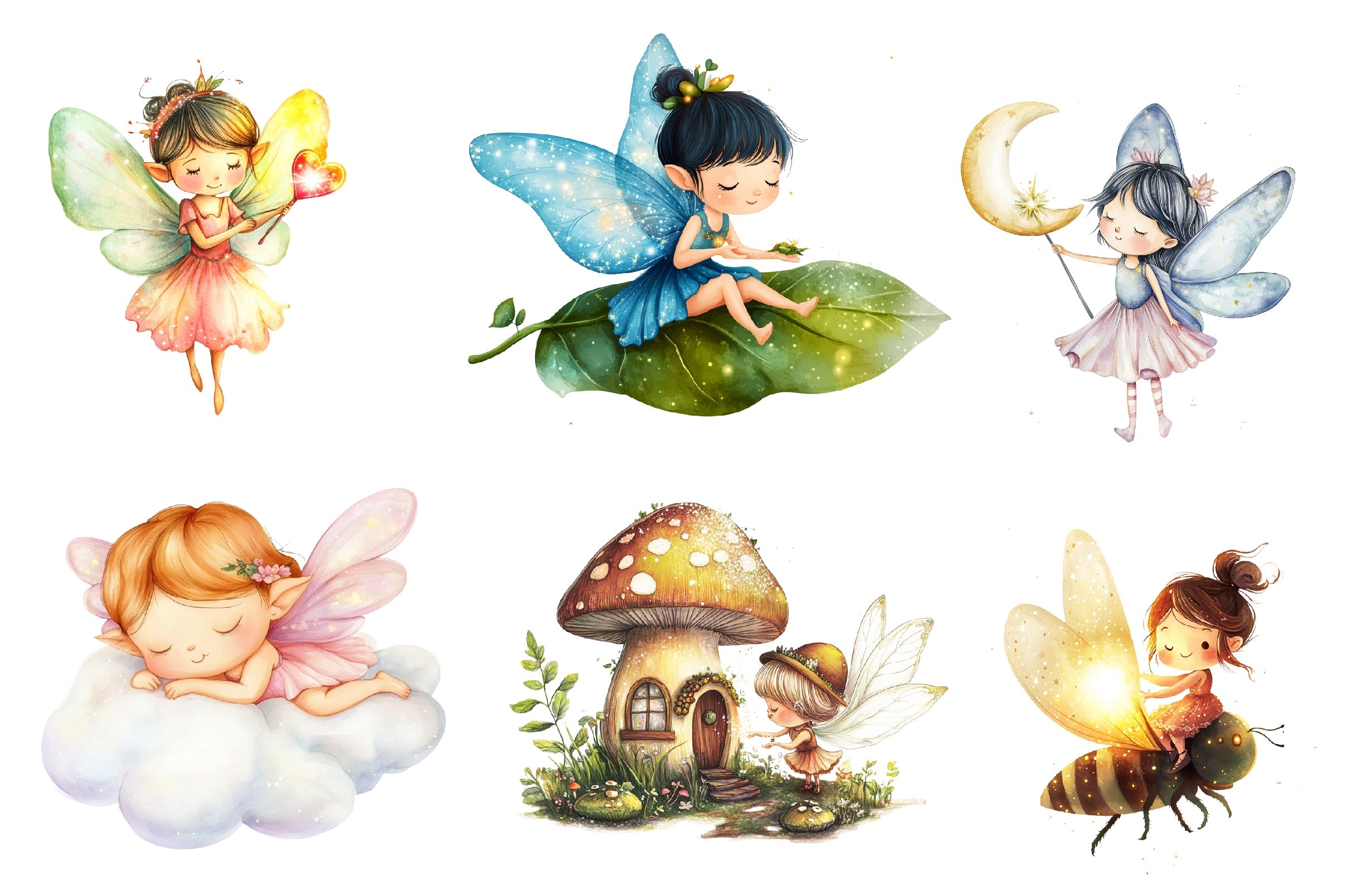 Adorable Tiny Fairy & Sparkles Clipart Bundle