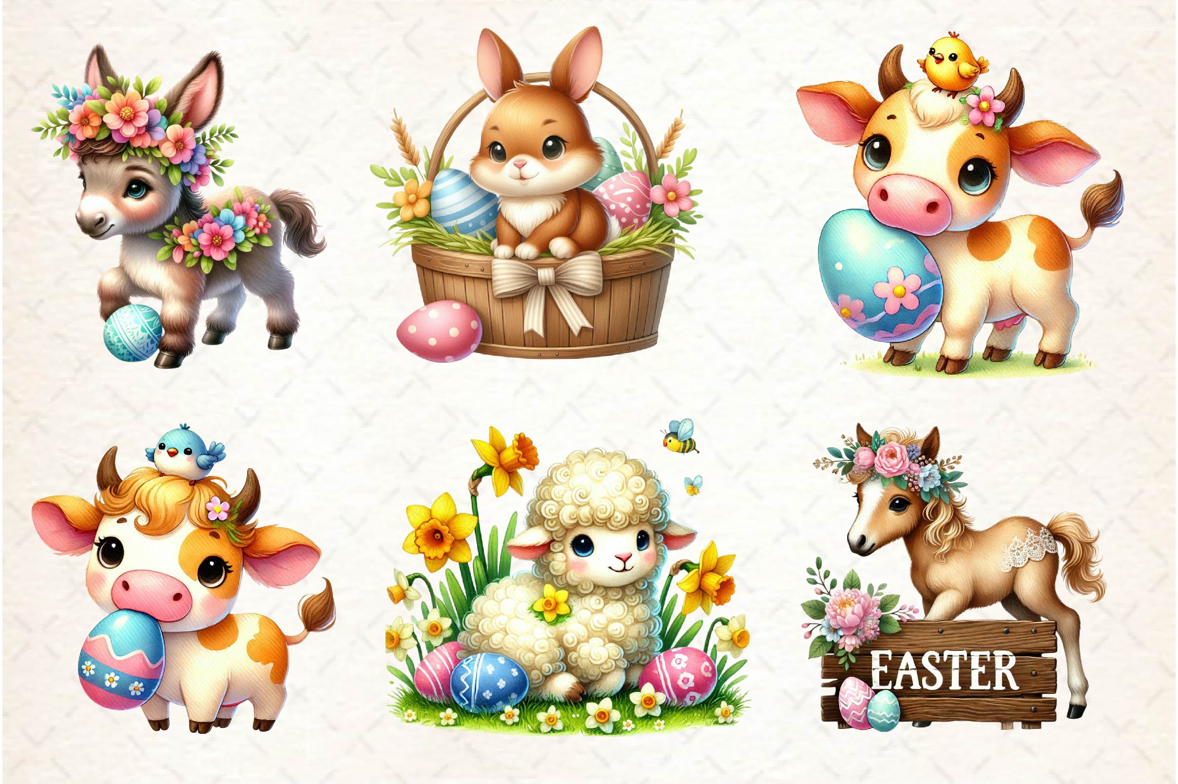Easter Farm Animals Clipart Bundle 1