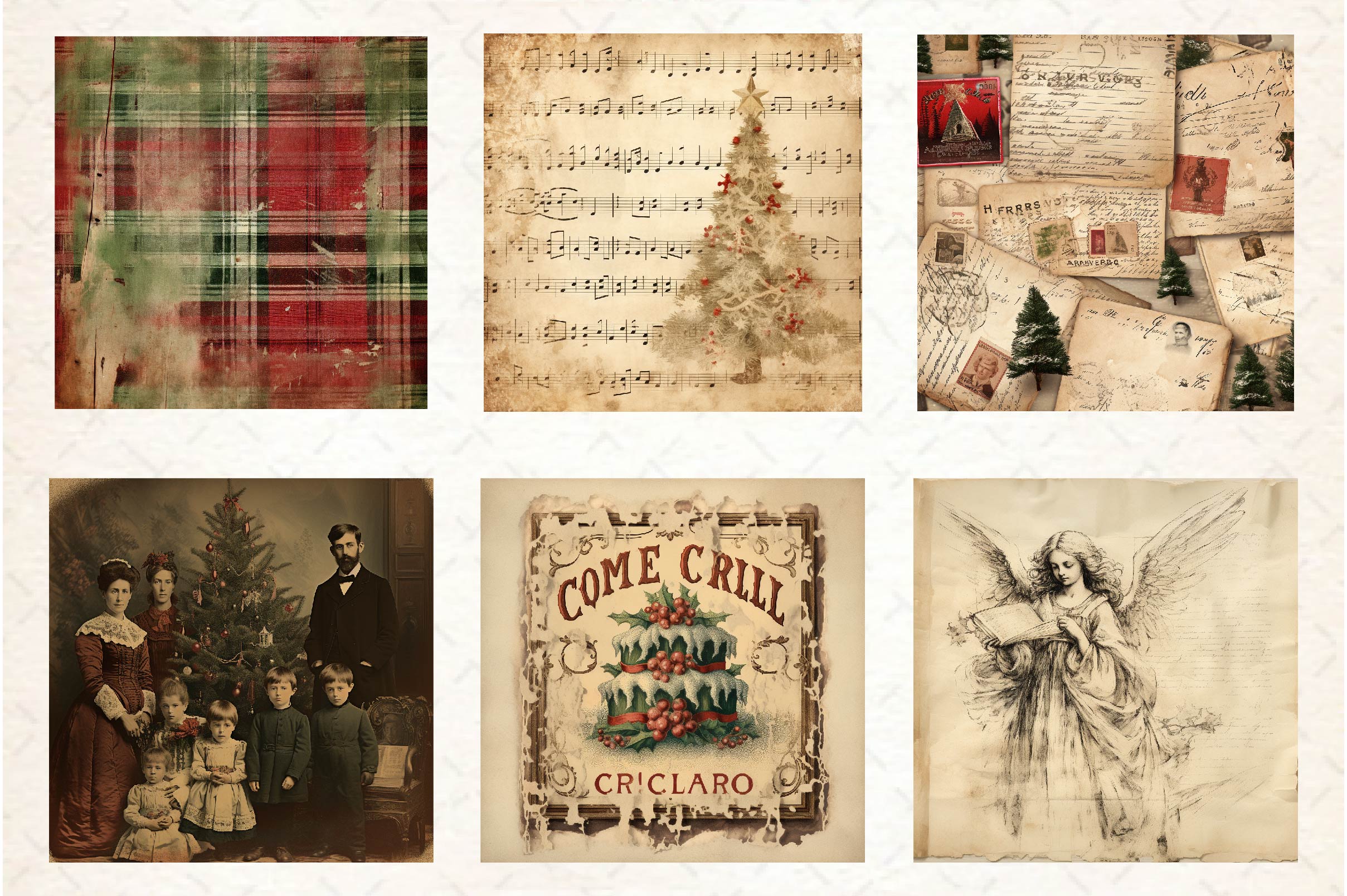 Vintage Torn Christmas Digital Paper