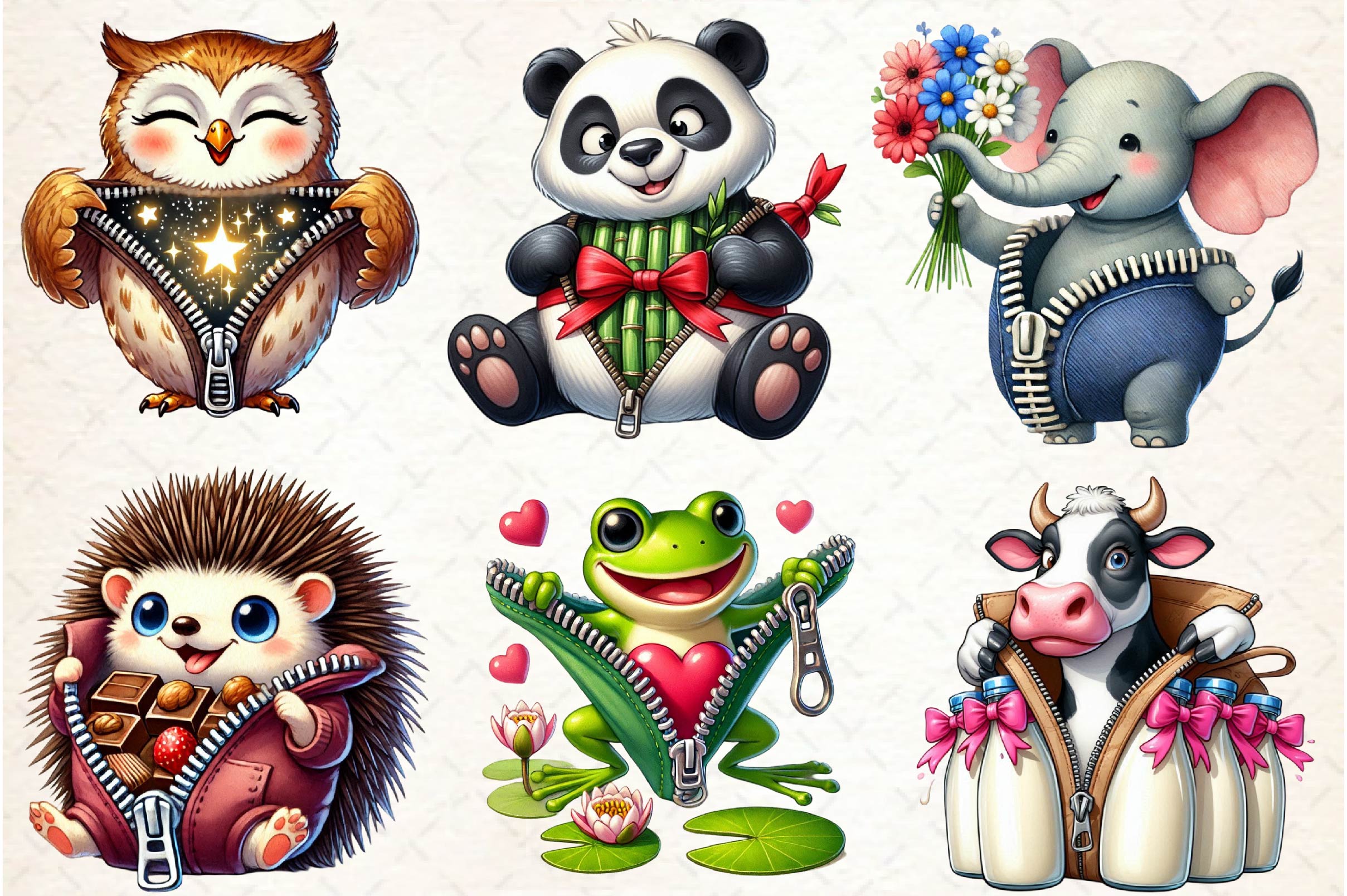 Valentines Zipper Animals Clipart Bundle