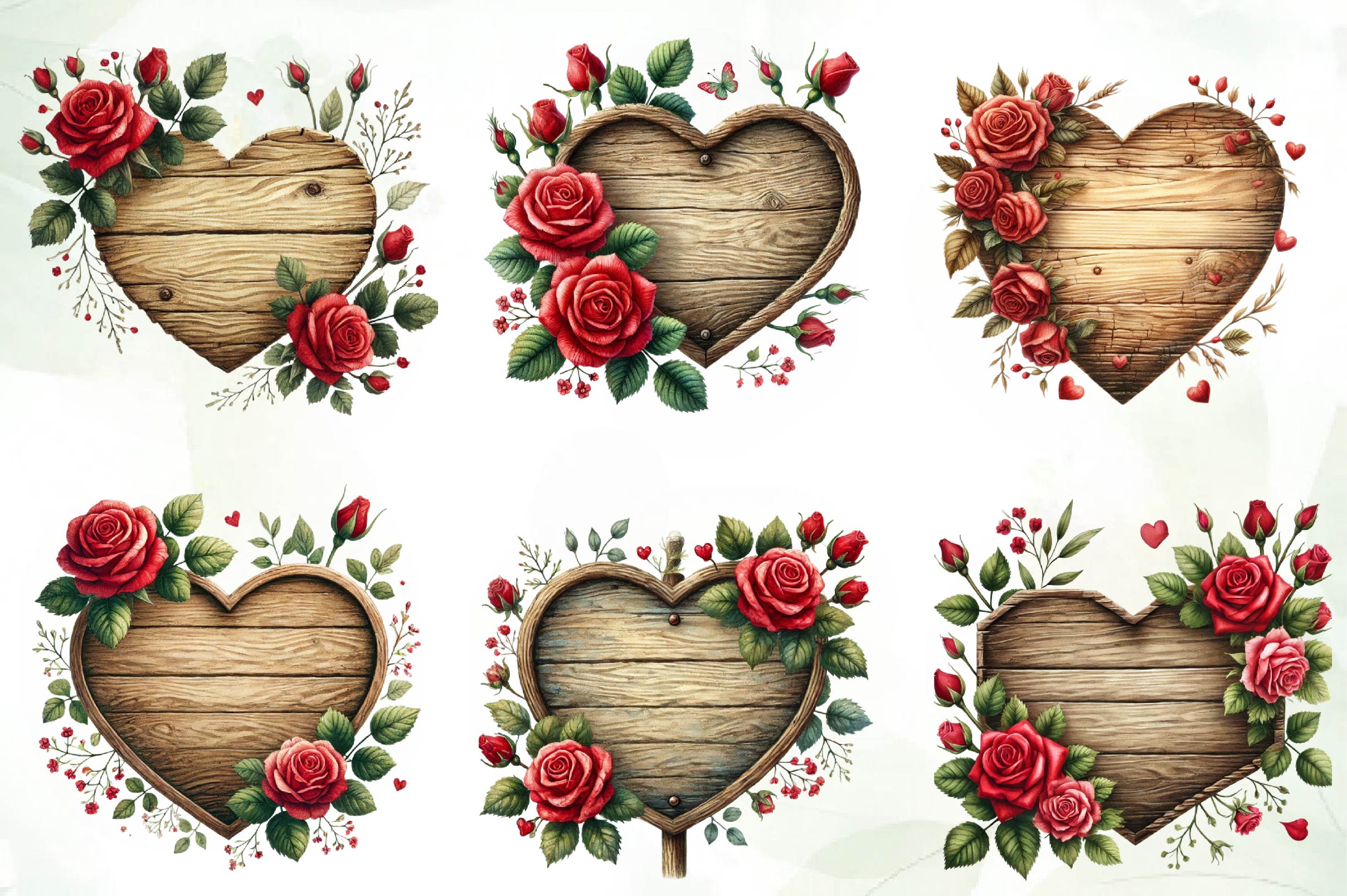 Valentines Empty Wooden Signs Clipart Bundle 1