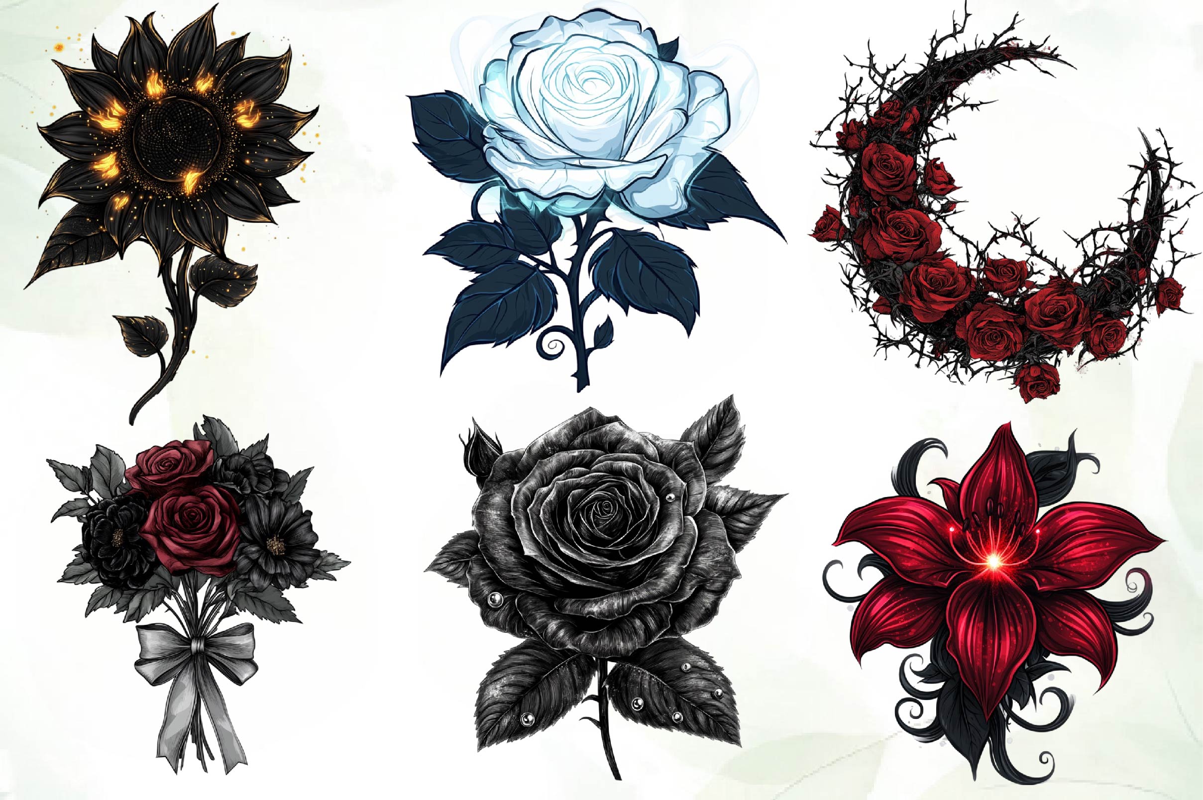 Dark Moody Gothic Flower Clipart Bundle 1