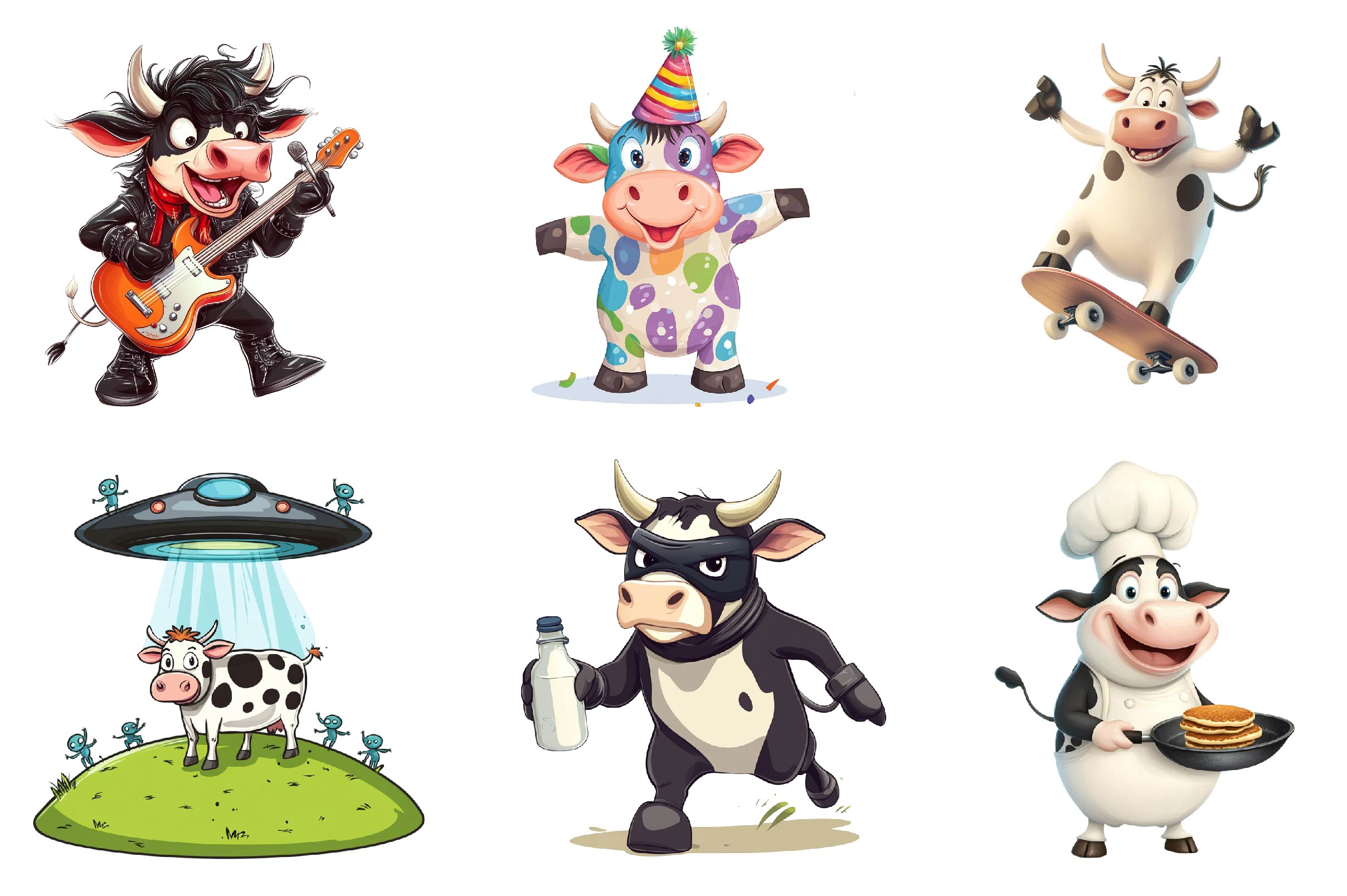Quirky Funny Cow Clipart Bundle