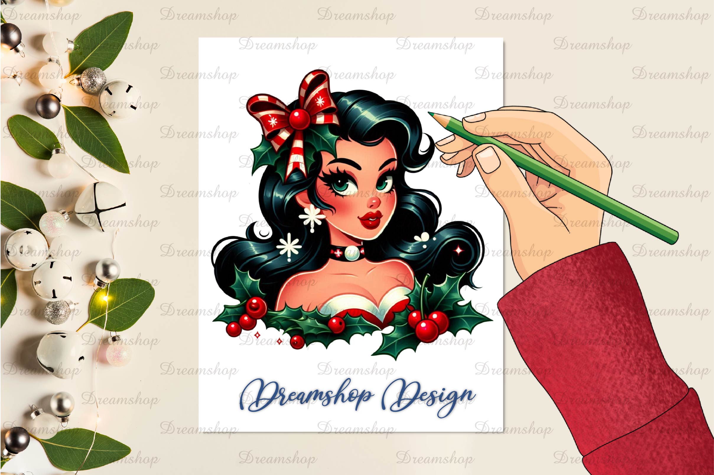 Vintage Christmas Pinup Girl Clipart Bundle