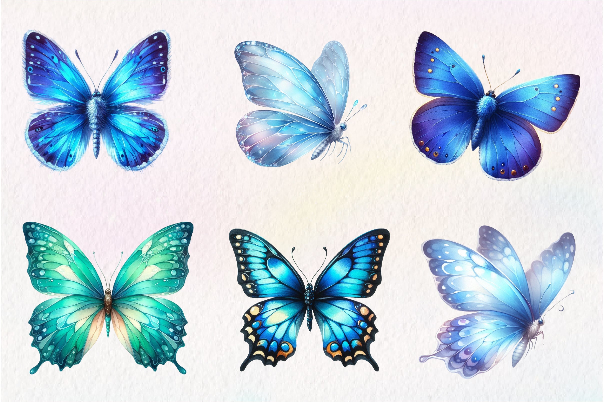 Blue Butterflies Clipart Bundle