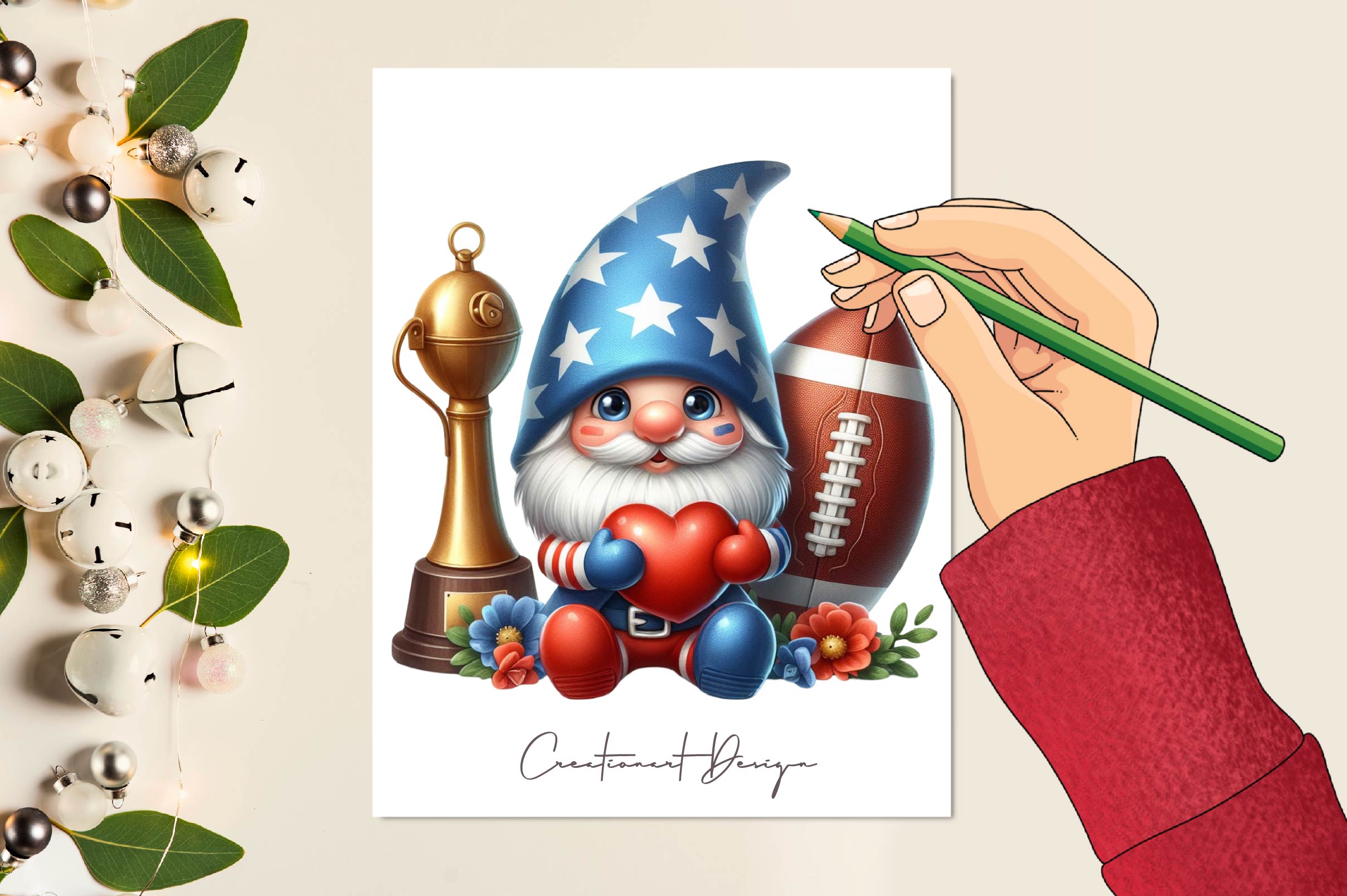 Adorable American Football Gnomes Clipart Bundle