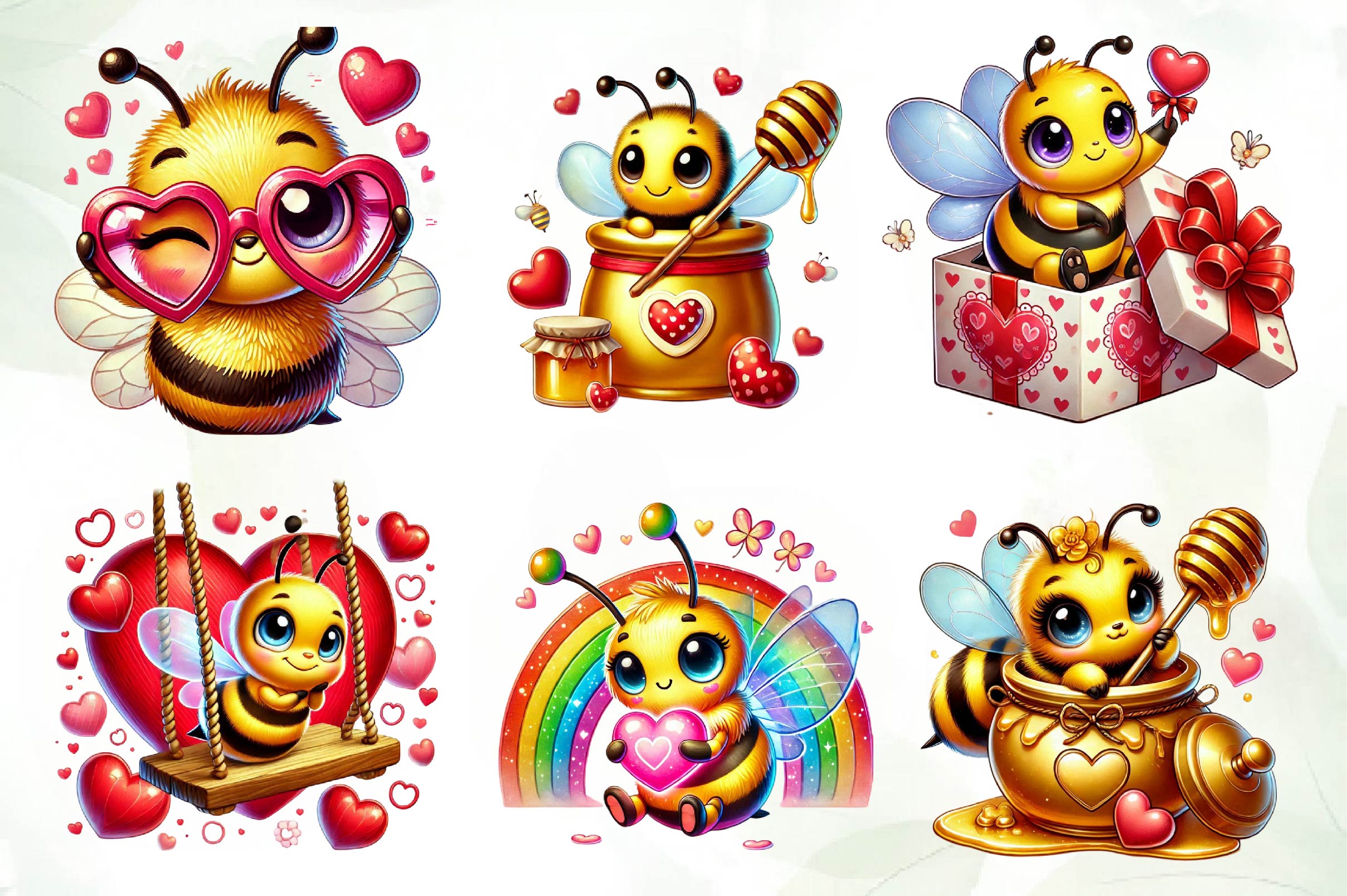 Peeking Valentine Bee Clipart Bundle