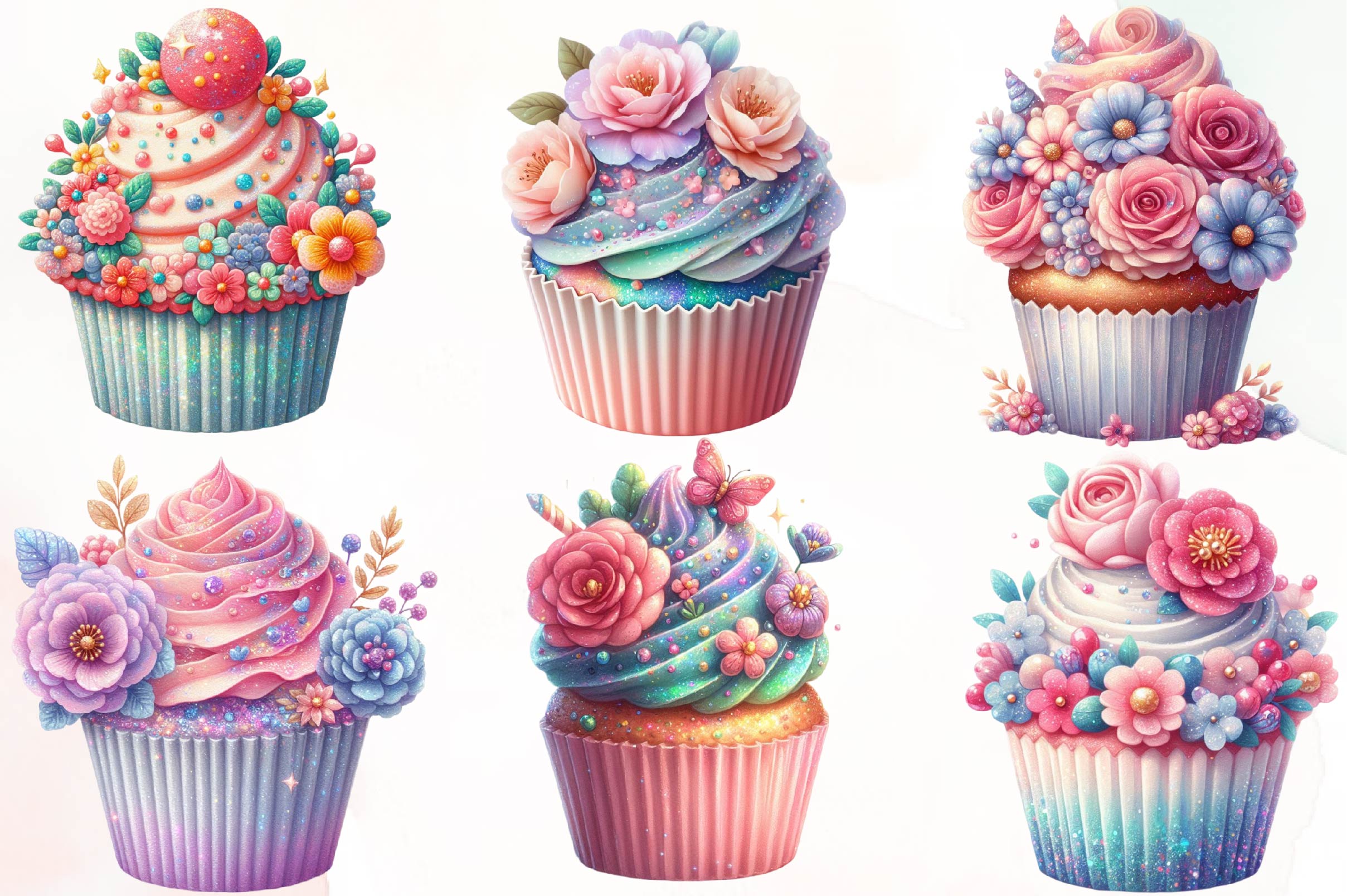 Floral Cupcake Clipart Bundle 1