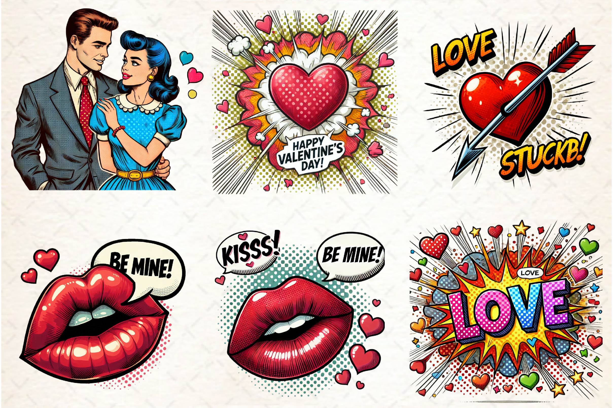 Pop Art Valentines Day Clipart Bundle