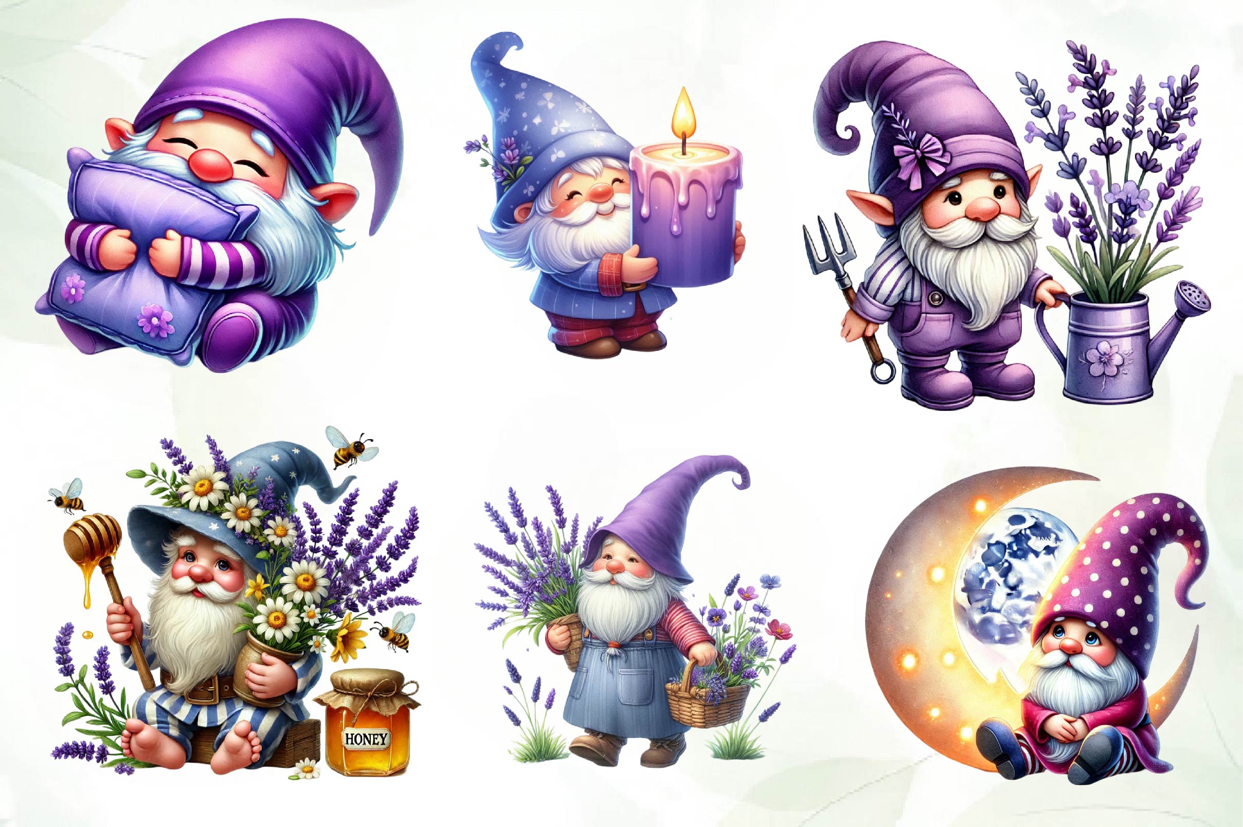 Lavender Purple Gnome Clipart Bundle 1