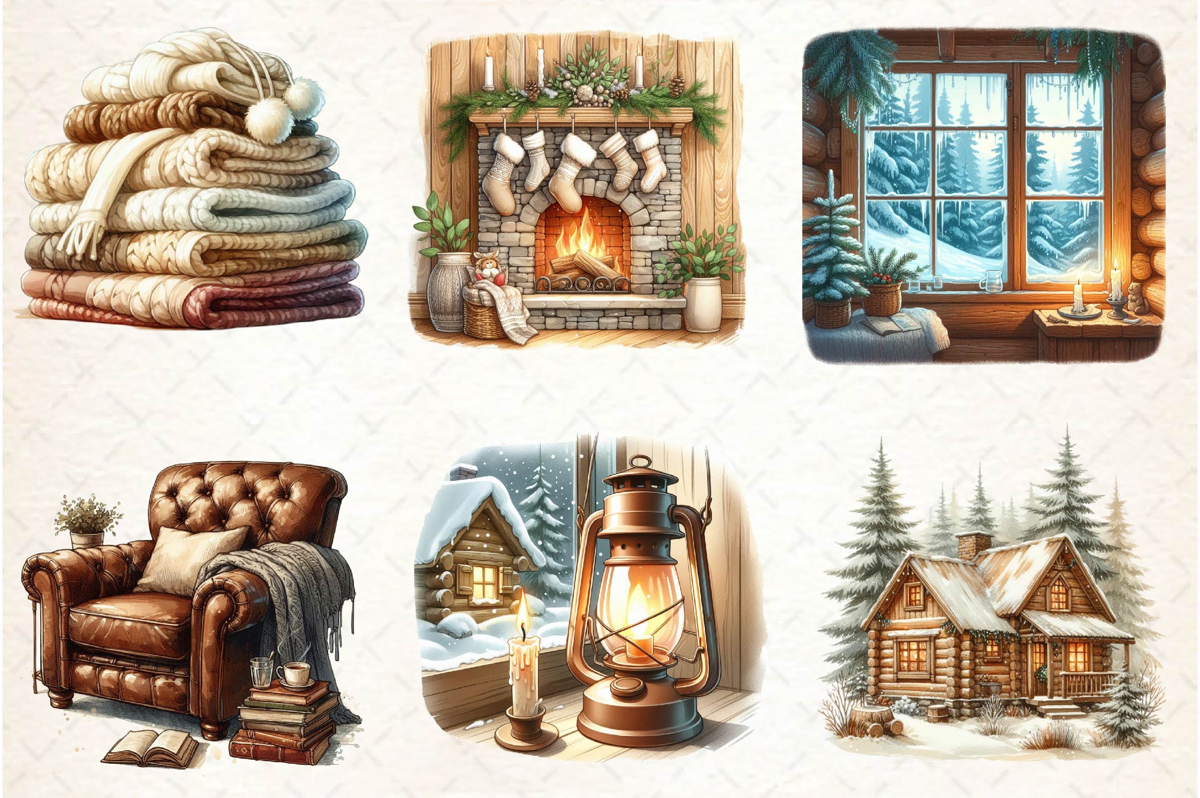 Antique Beige Cozy Cabin Clipart Bundle