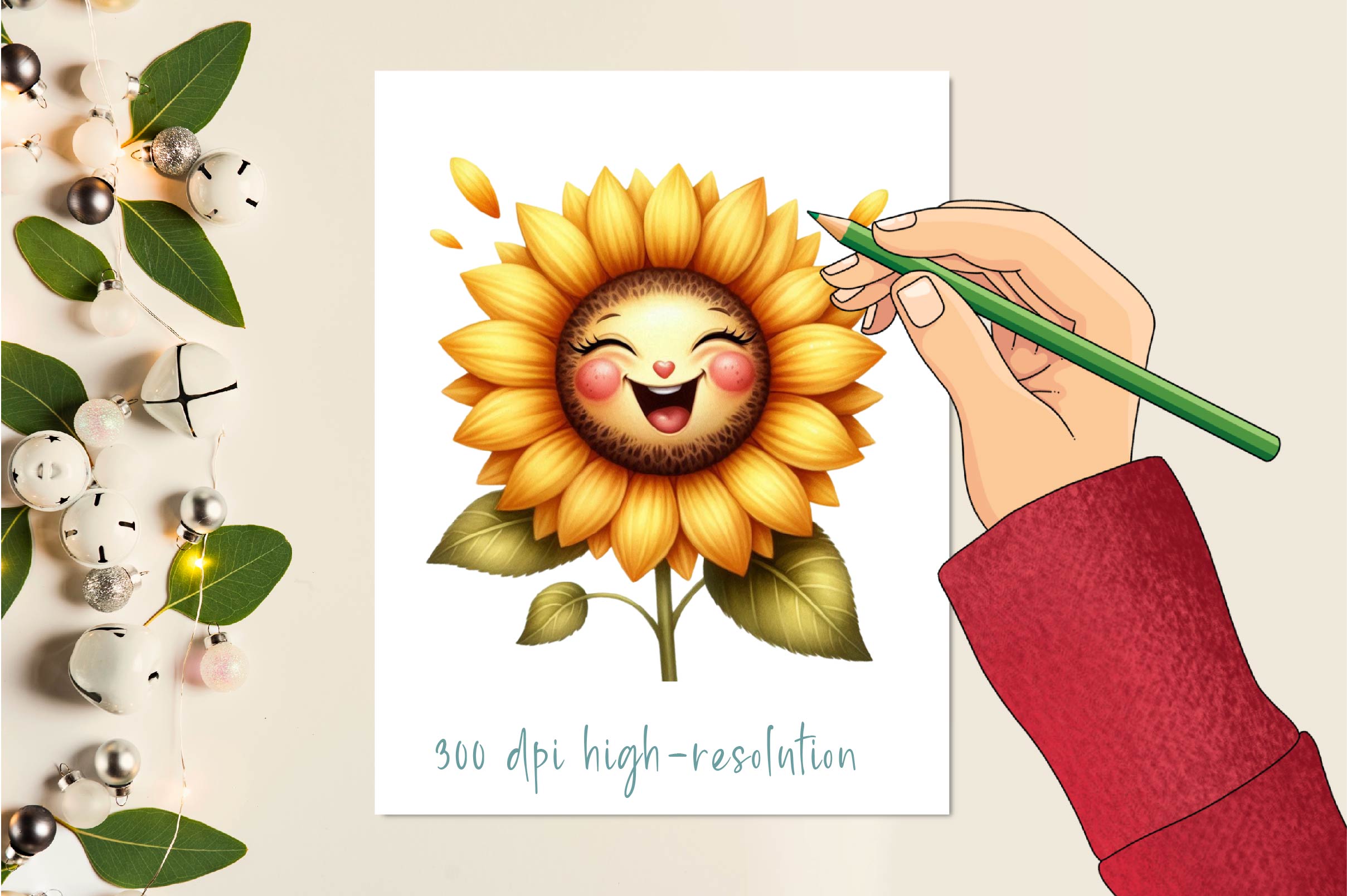 Cute Laughing Sunflower Clipart Bundle