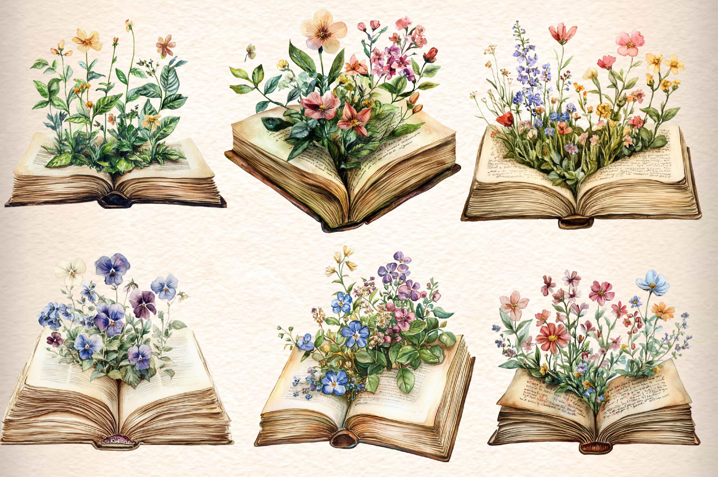 Flower Books Clipart Bundle