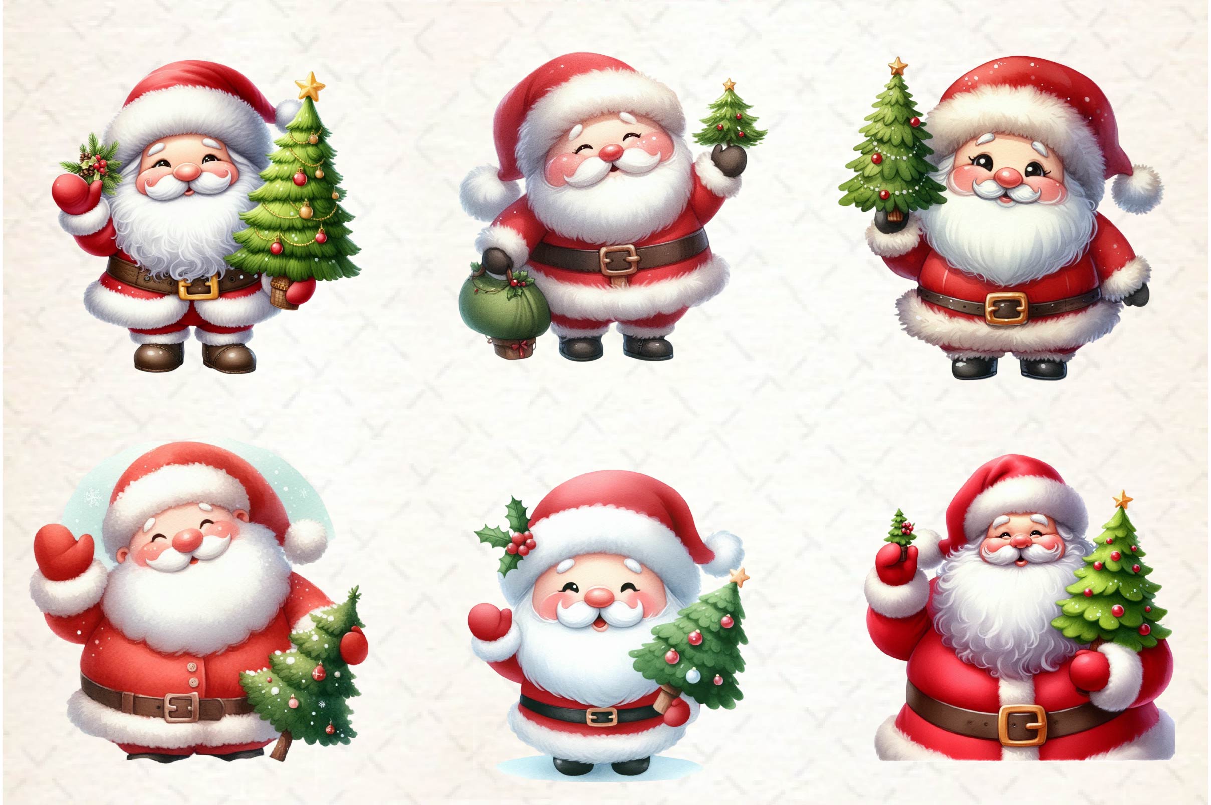 Kawaii Santa Claus Christmas Clipart Bundle