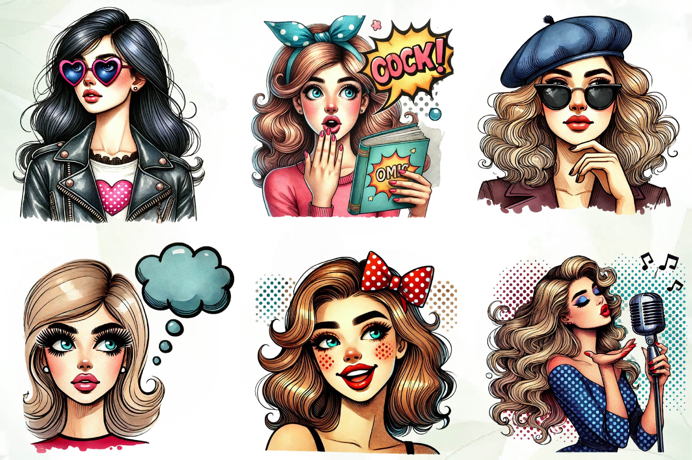 Pop Art Girl Clipart Bundle