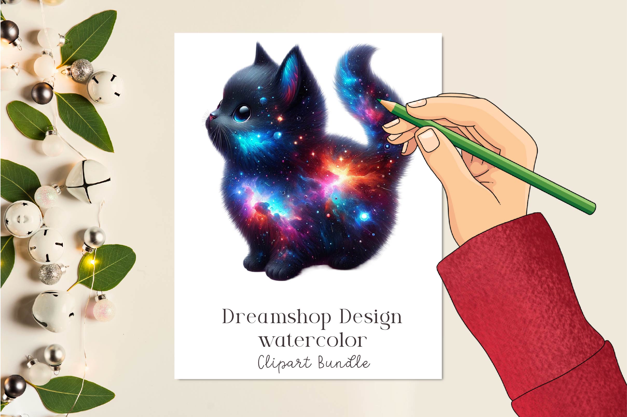 Celestial Black Cat Magic Cat Clipart Bundle