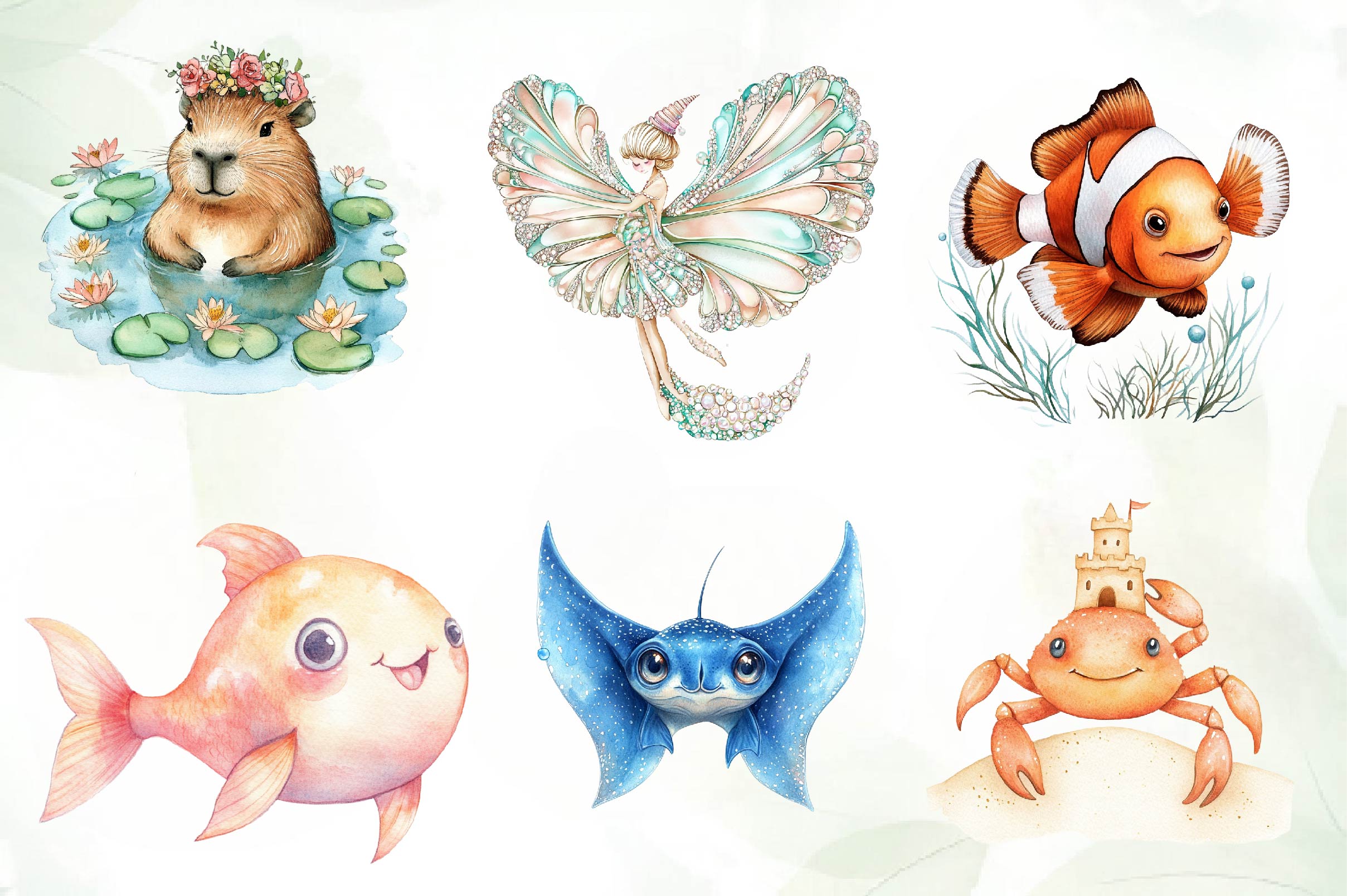 Adorable Sea Creatures Summer Clipart Bundle