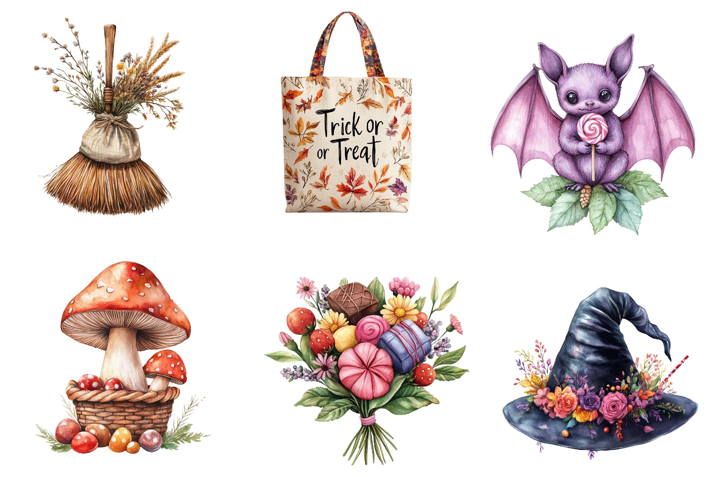 Boho Halloween Trick Or Treat Clipart Bundle