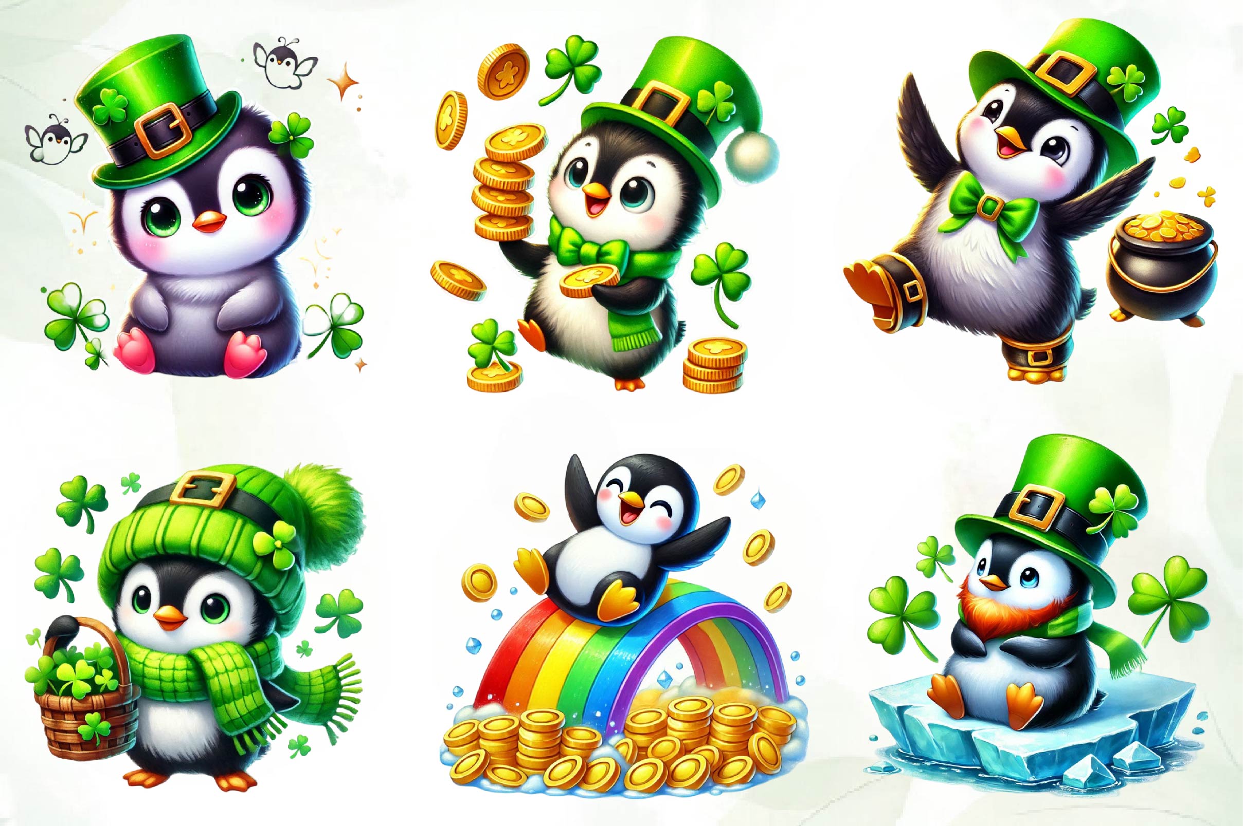 St Patricks Day Cute Penguin Clipart Bundle