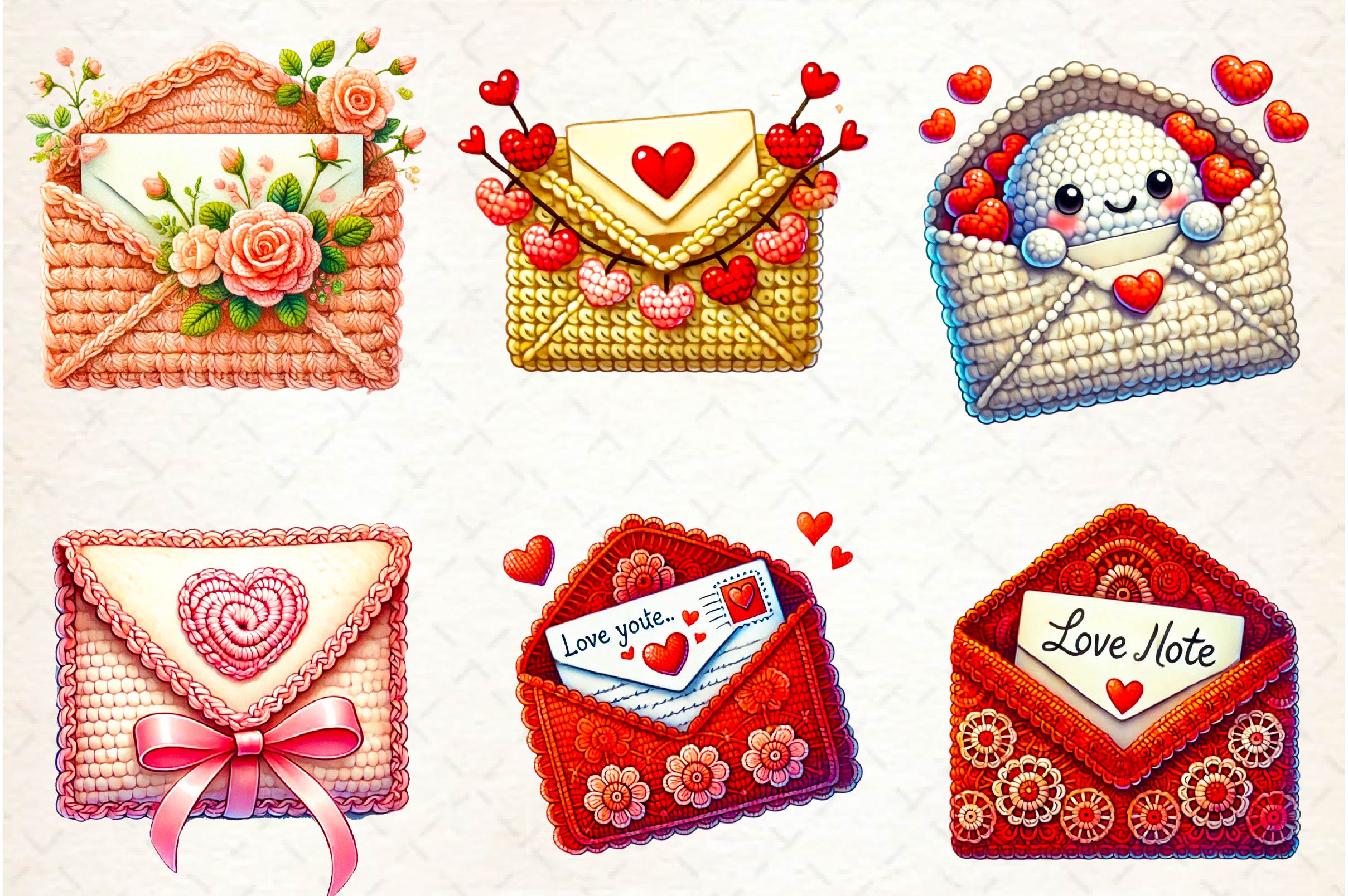 Valentine Crochet Envelopes Clipart Bundle