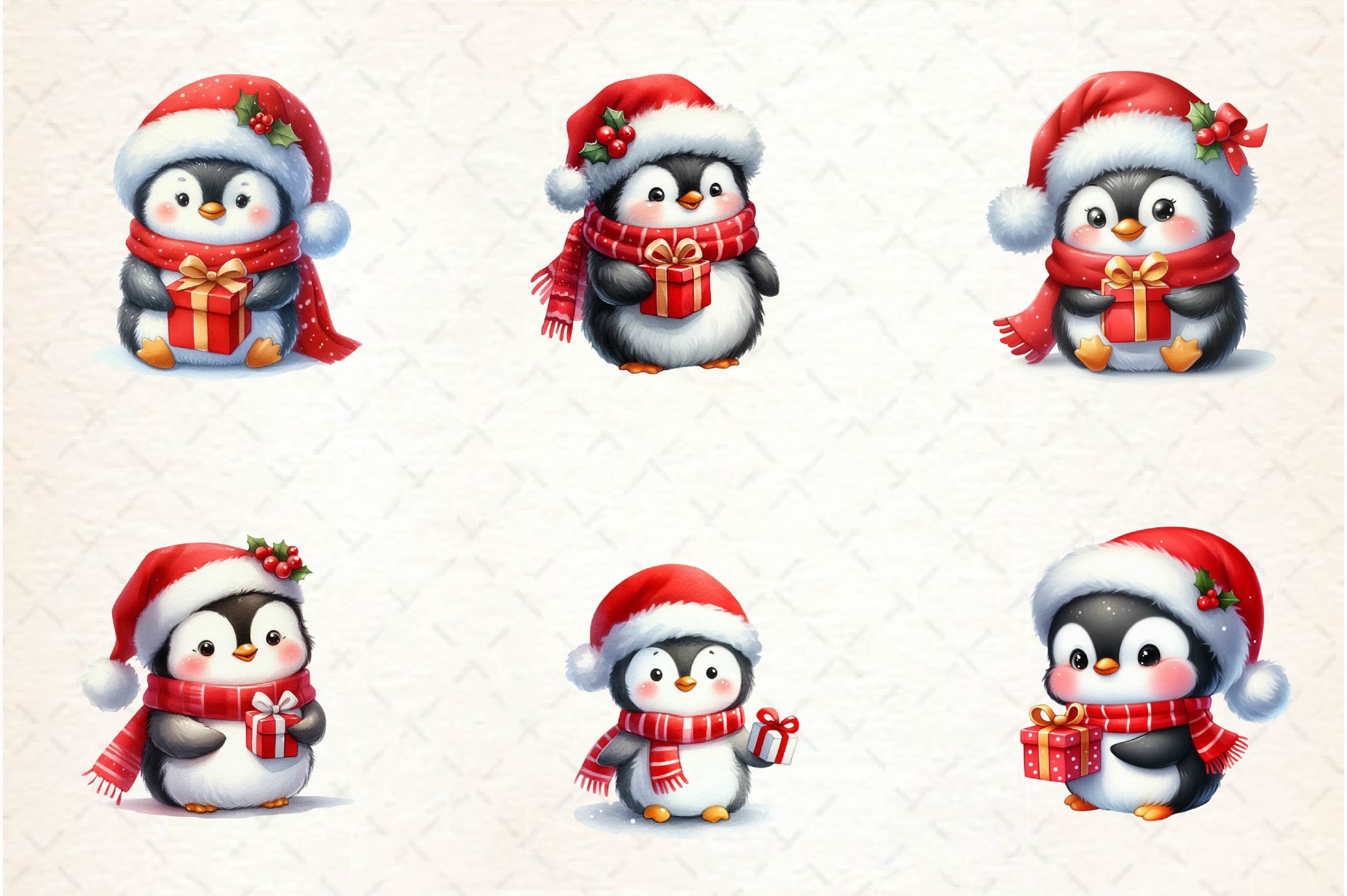 Cute Penguin Christmas Clipart Bundle