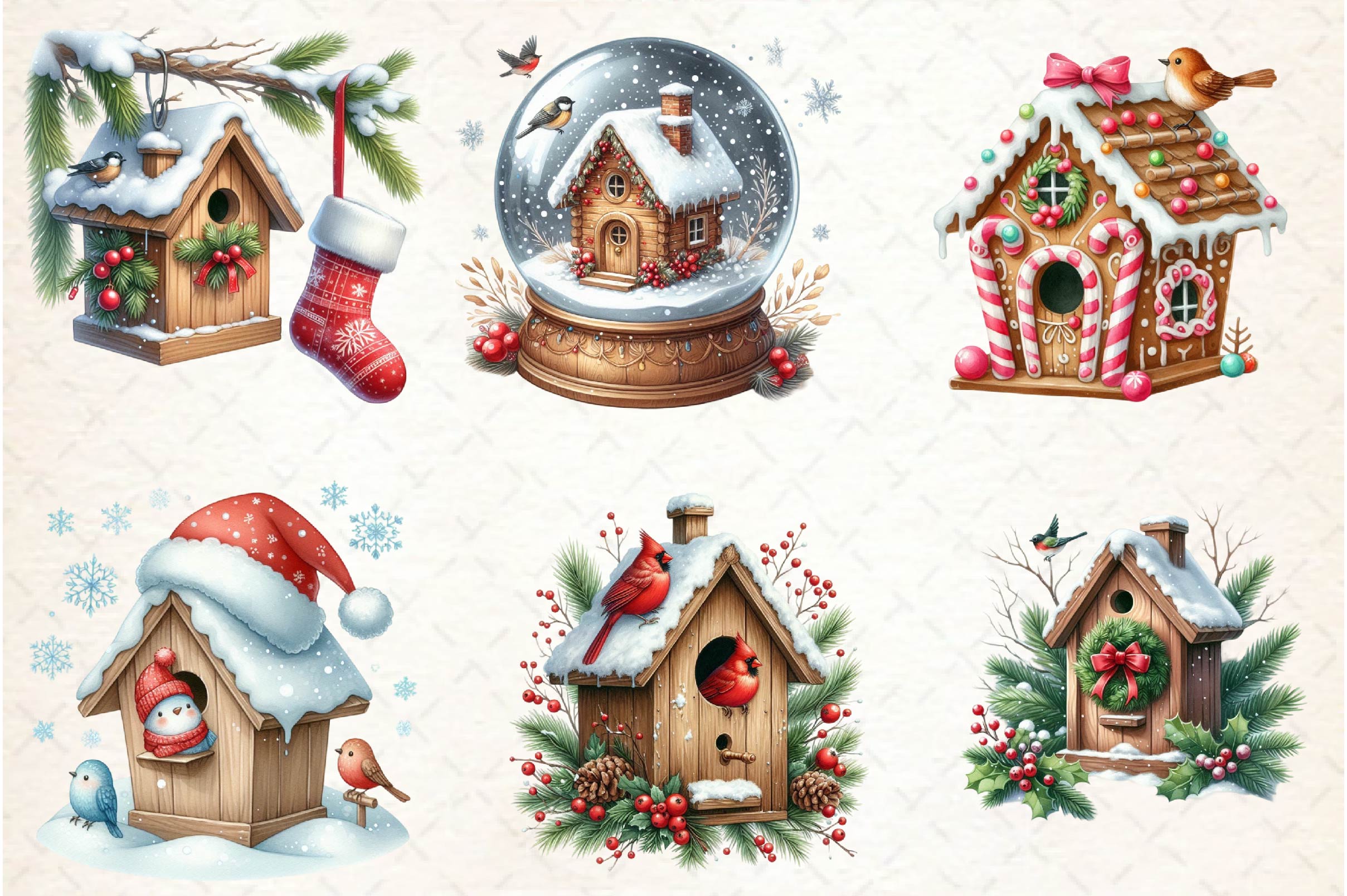 Christmas Bird House Clipart Bundle 1