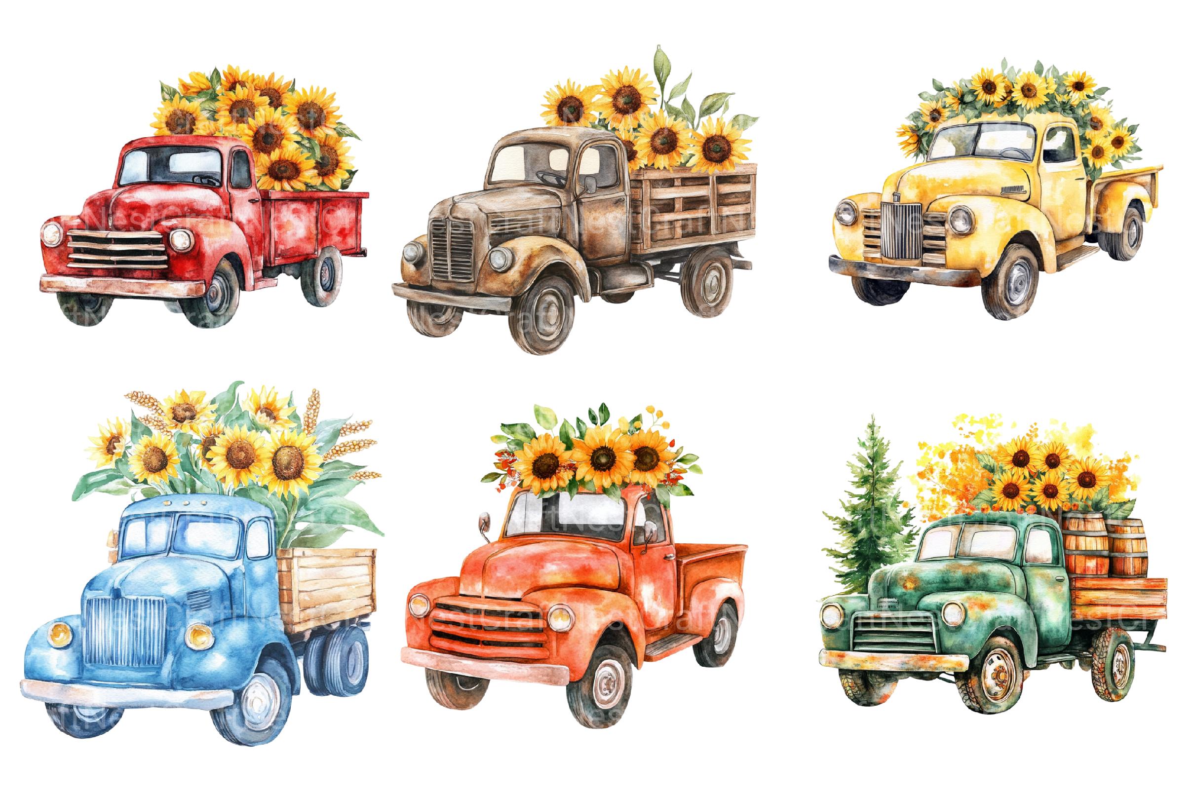 Truck with Sunflowers Clipart