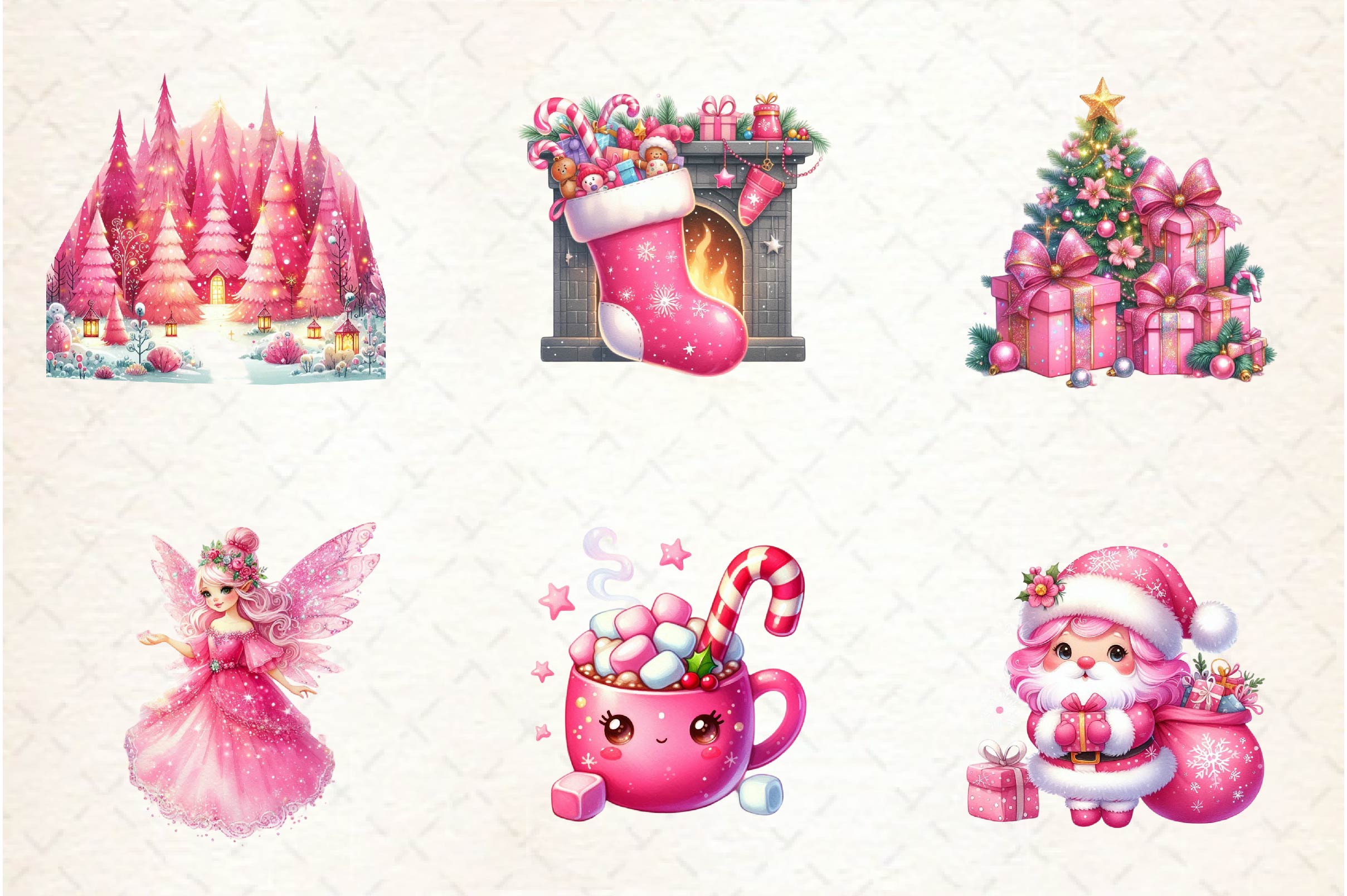 Exquisite Pink Christmas Wonderland Clipart Bundle