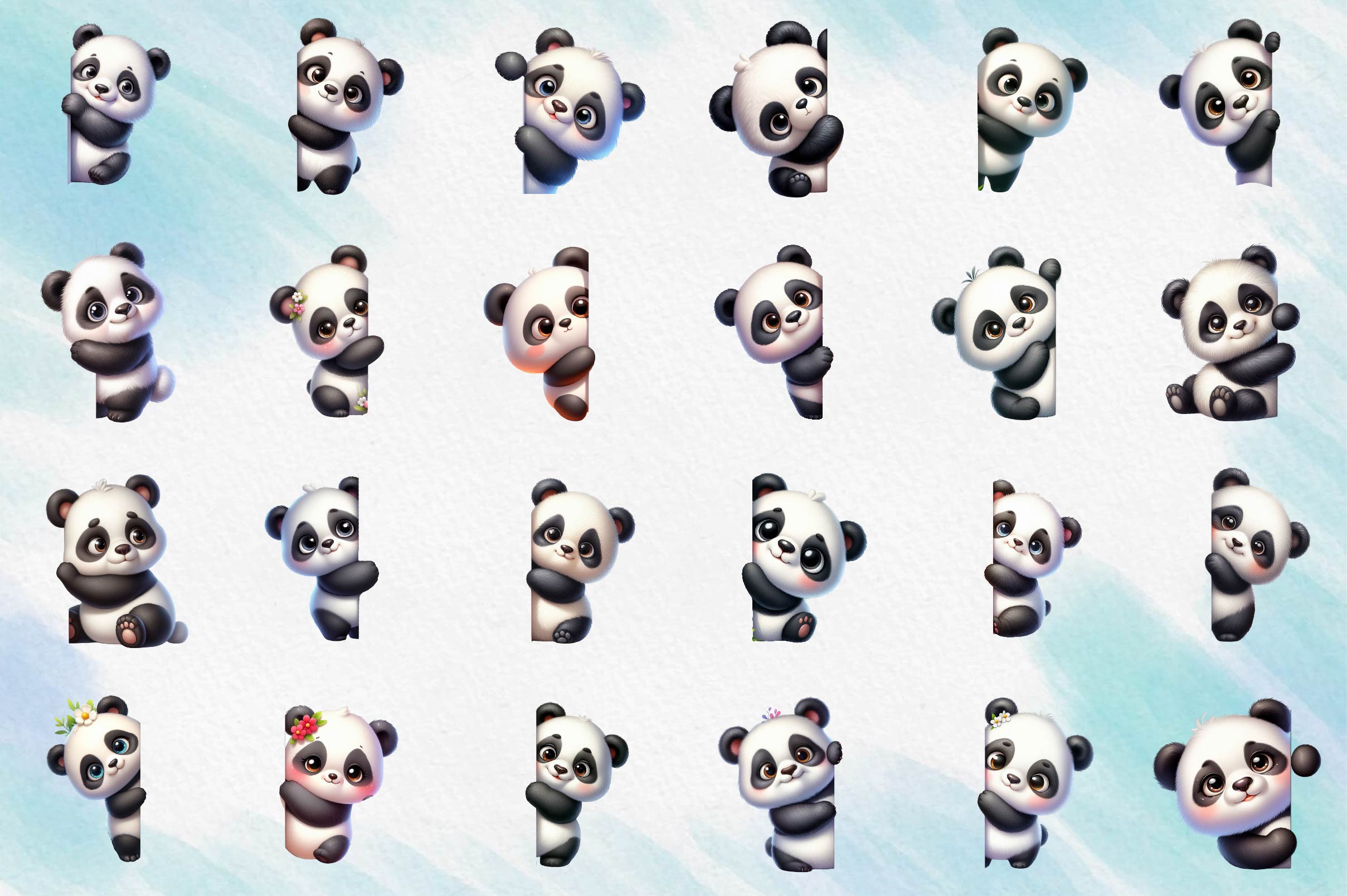 Cute Panda Peeking Around Corner Clipart Bundle
