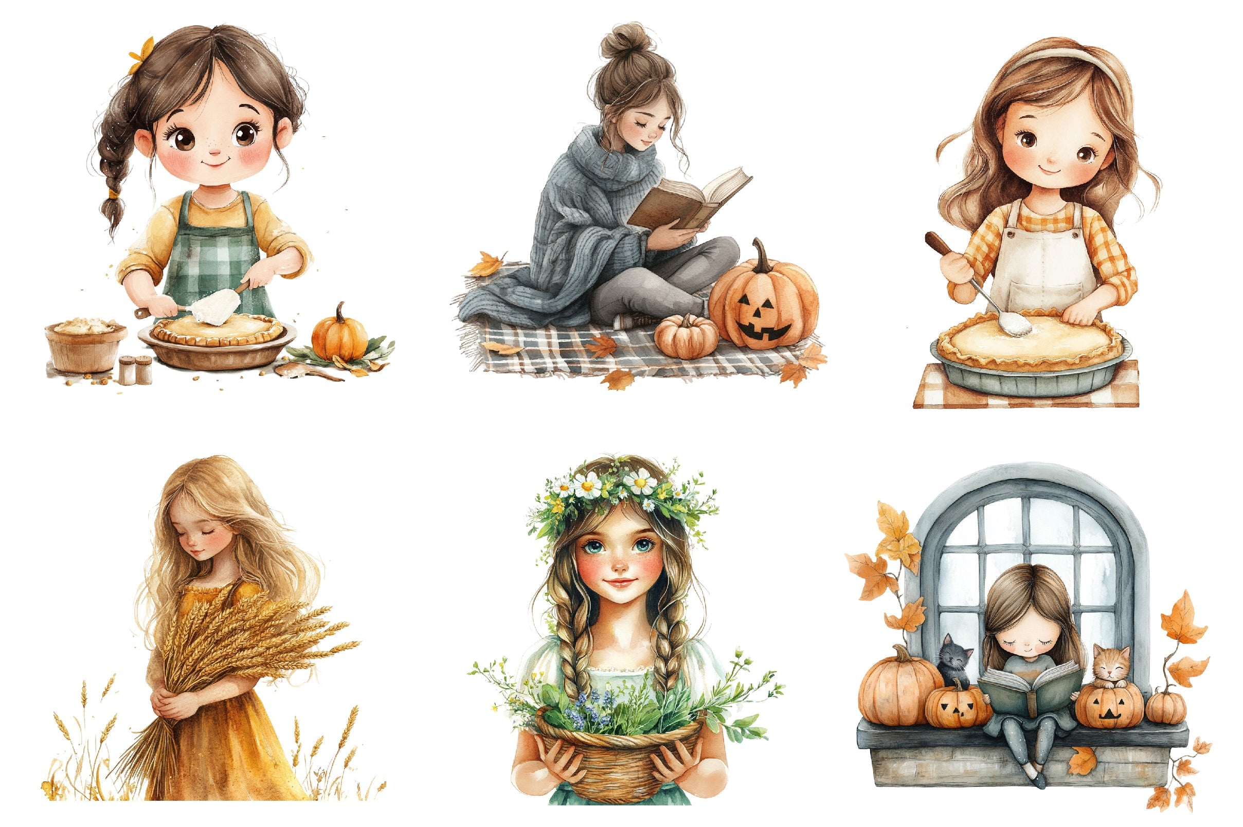 Cottagecore Fall Girl Clipart Bundle