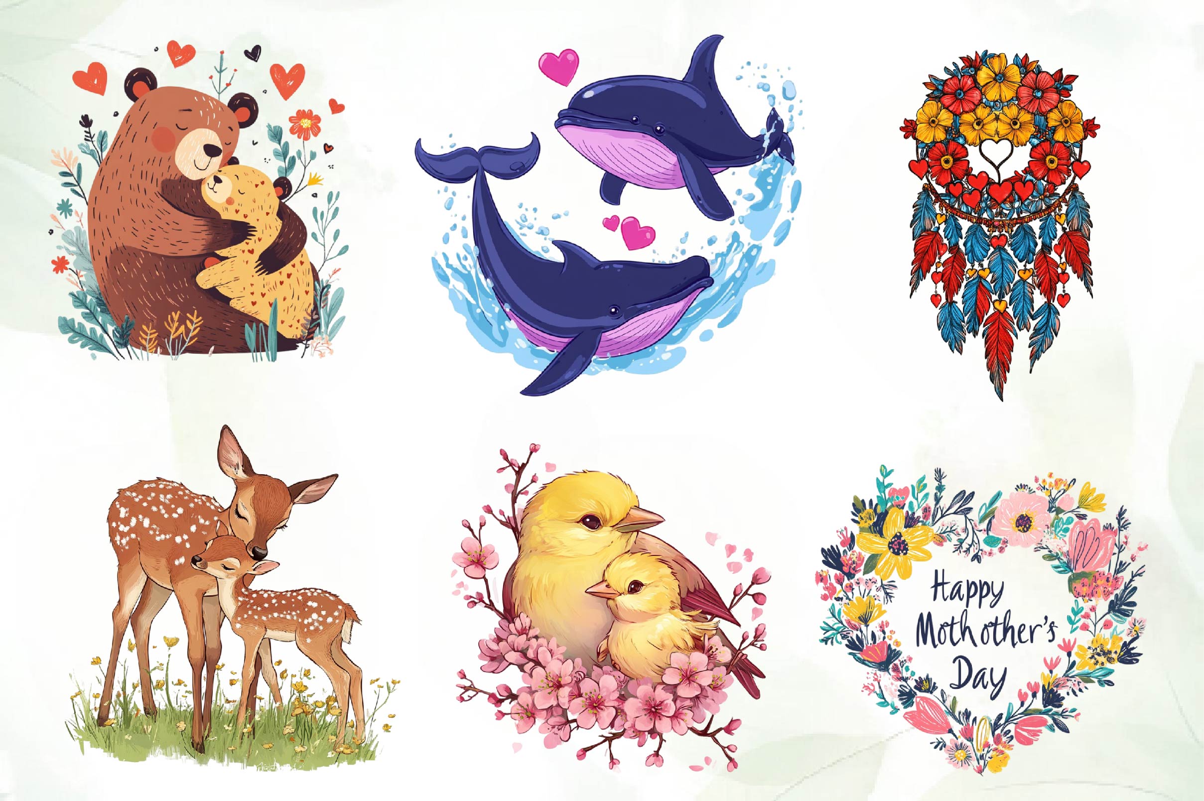 Hand Drawn Mothers Day Illustrations Clipart Bundle