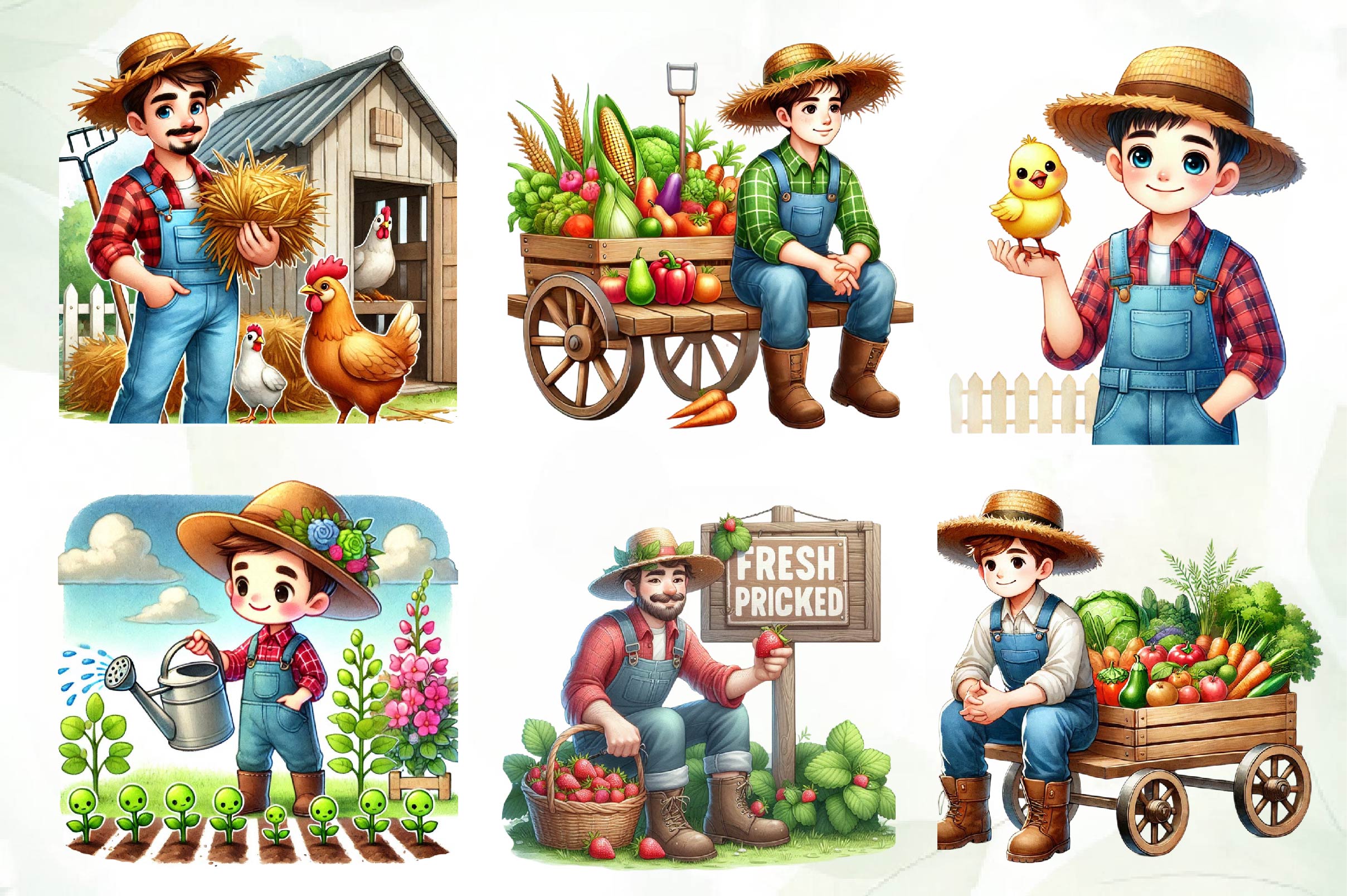 Spring Farmer Clipart Bundle