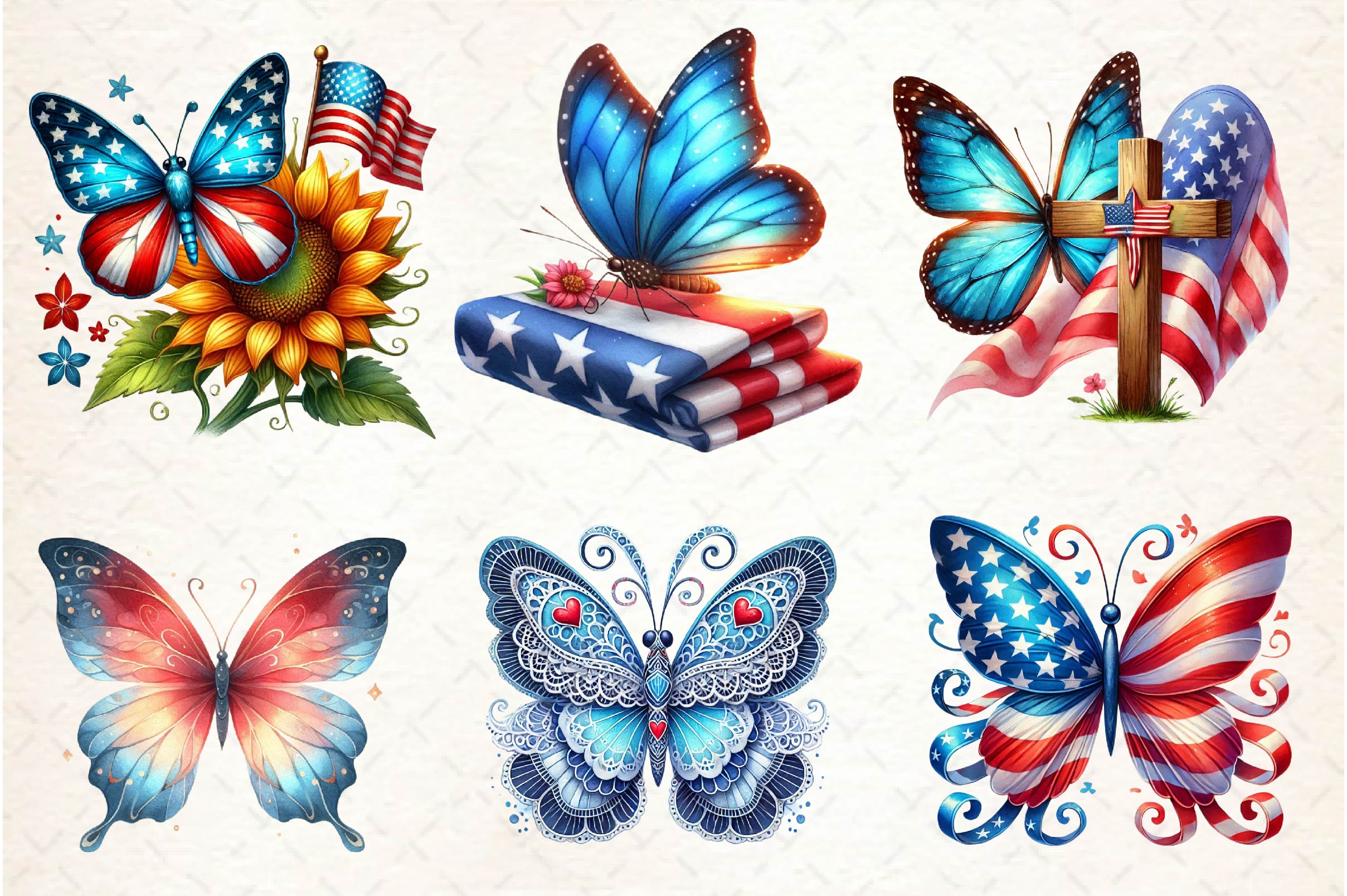 Memorial Day Butterfly Clipart Bundle