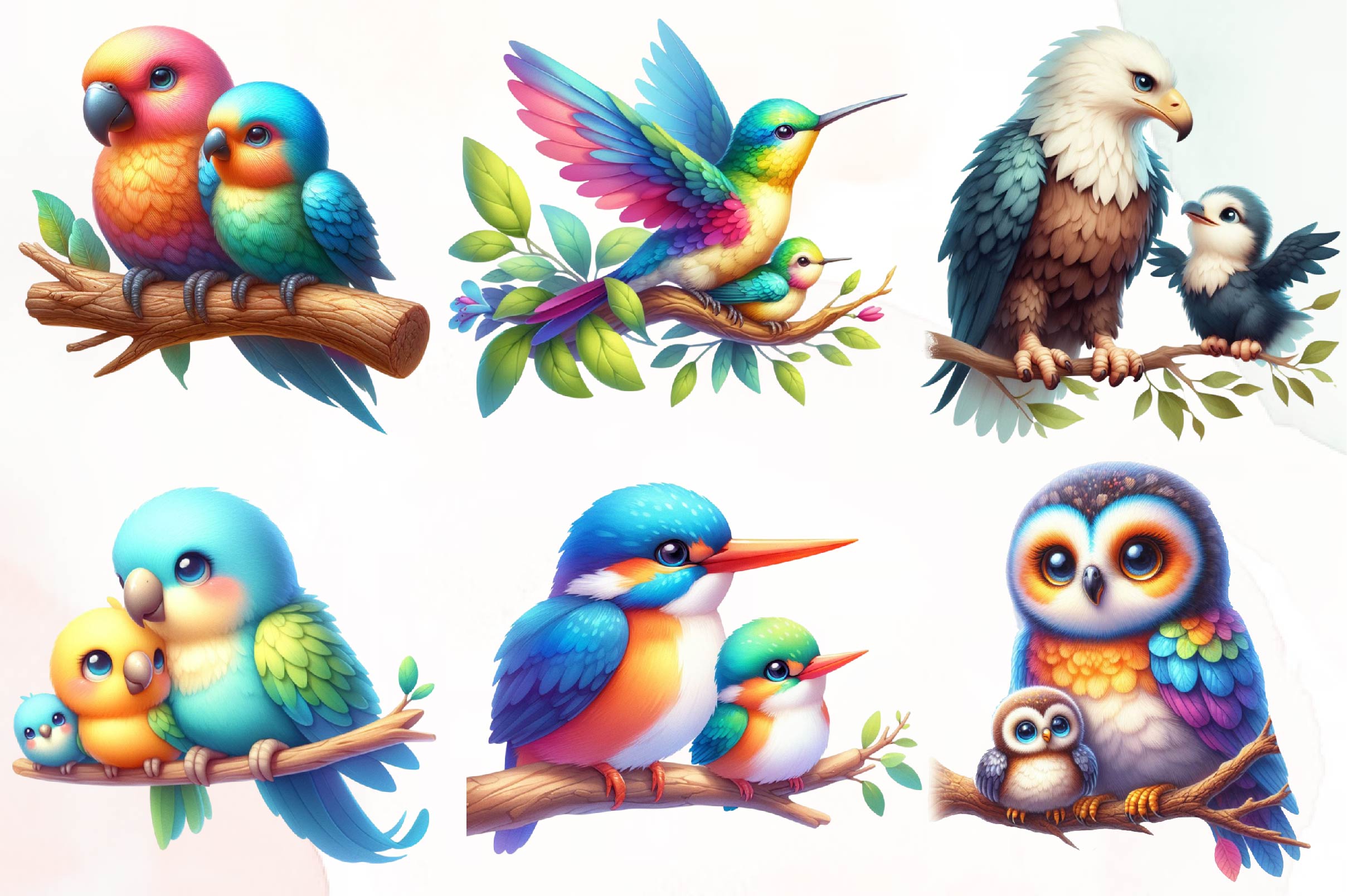 Mom And Baby Bird Clipart Bundle