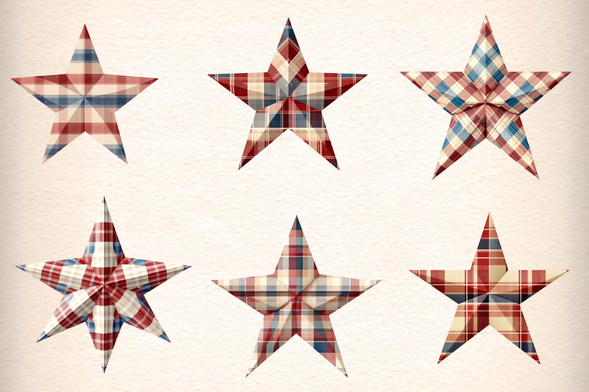 Americana Plaid Star Clipart Bundle